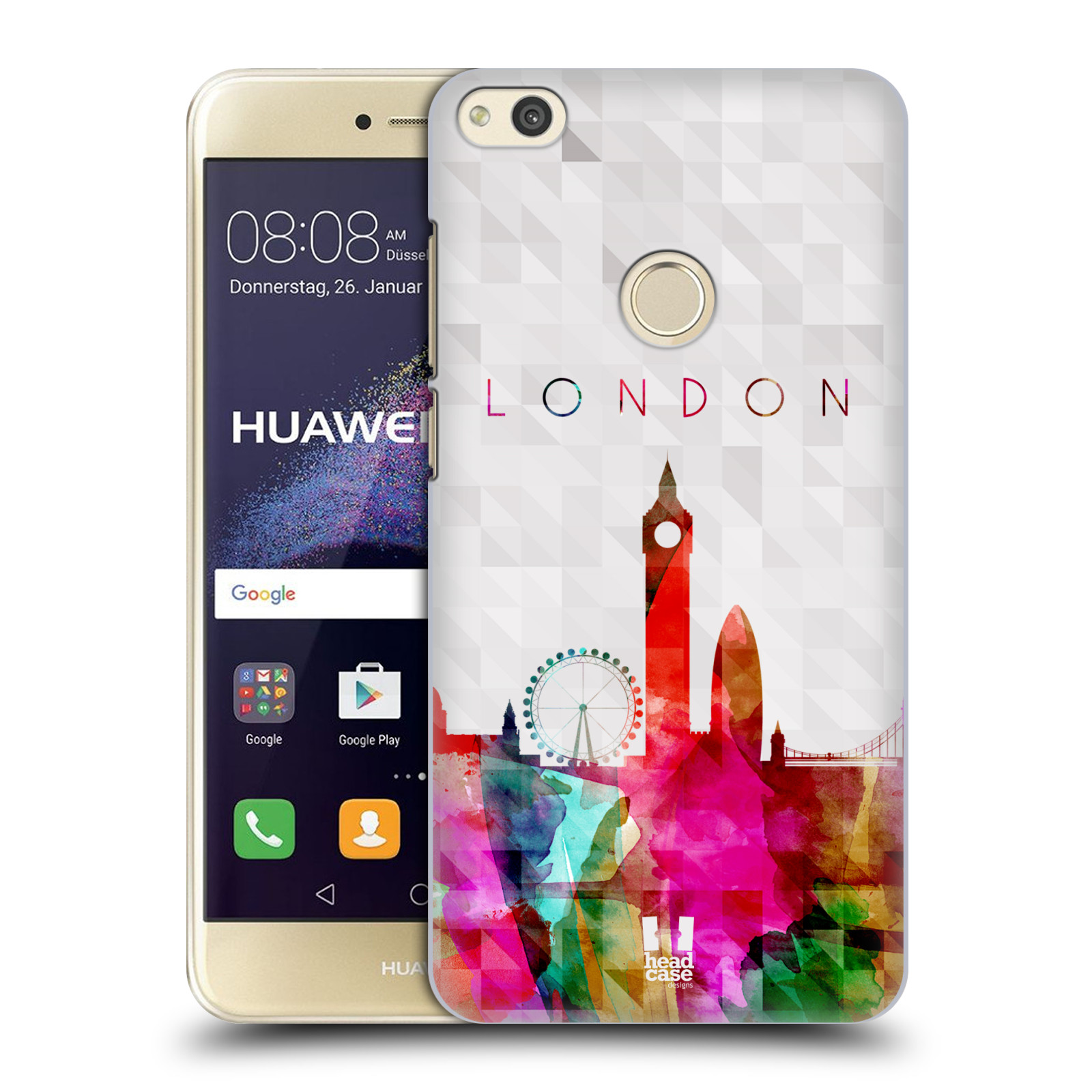 HEAD CASE silikonový obal na mobil Huawei P8 LITE 2017 vzor Vodní barva města silueta LONDÝN BIG BEN ANGLIE