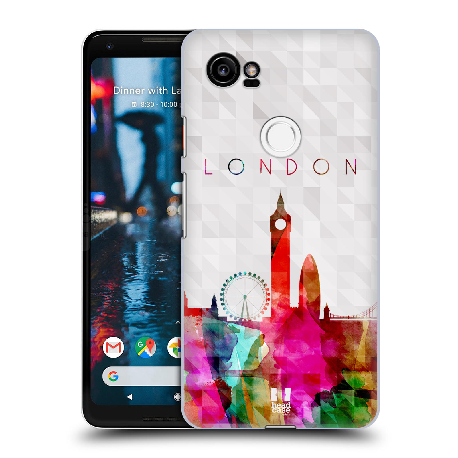 HEAD CASE plastový obal na mobil Google Pixel 2 XL vzor Vodní barva města silueta LONDÝN BIG BEN ANGLIE