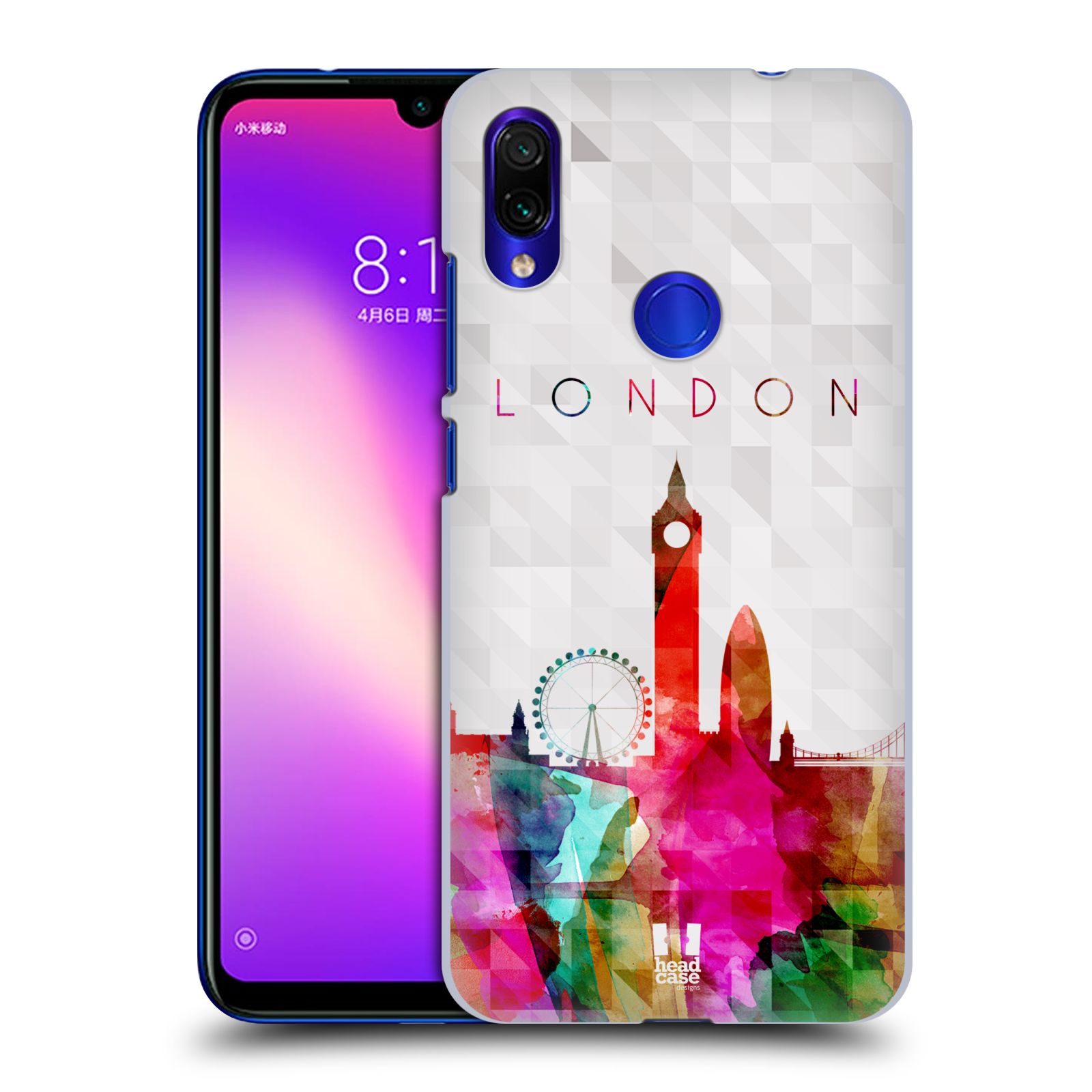 Pouzdro na mobil Xiaomi Redmi Note 7 - Head Case - vzor Vodní barva města silueta LONDÝN BIG BEN ANGLIE