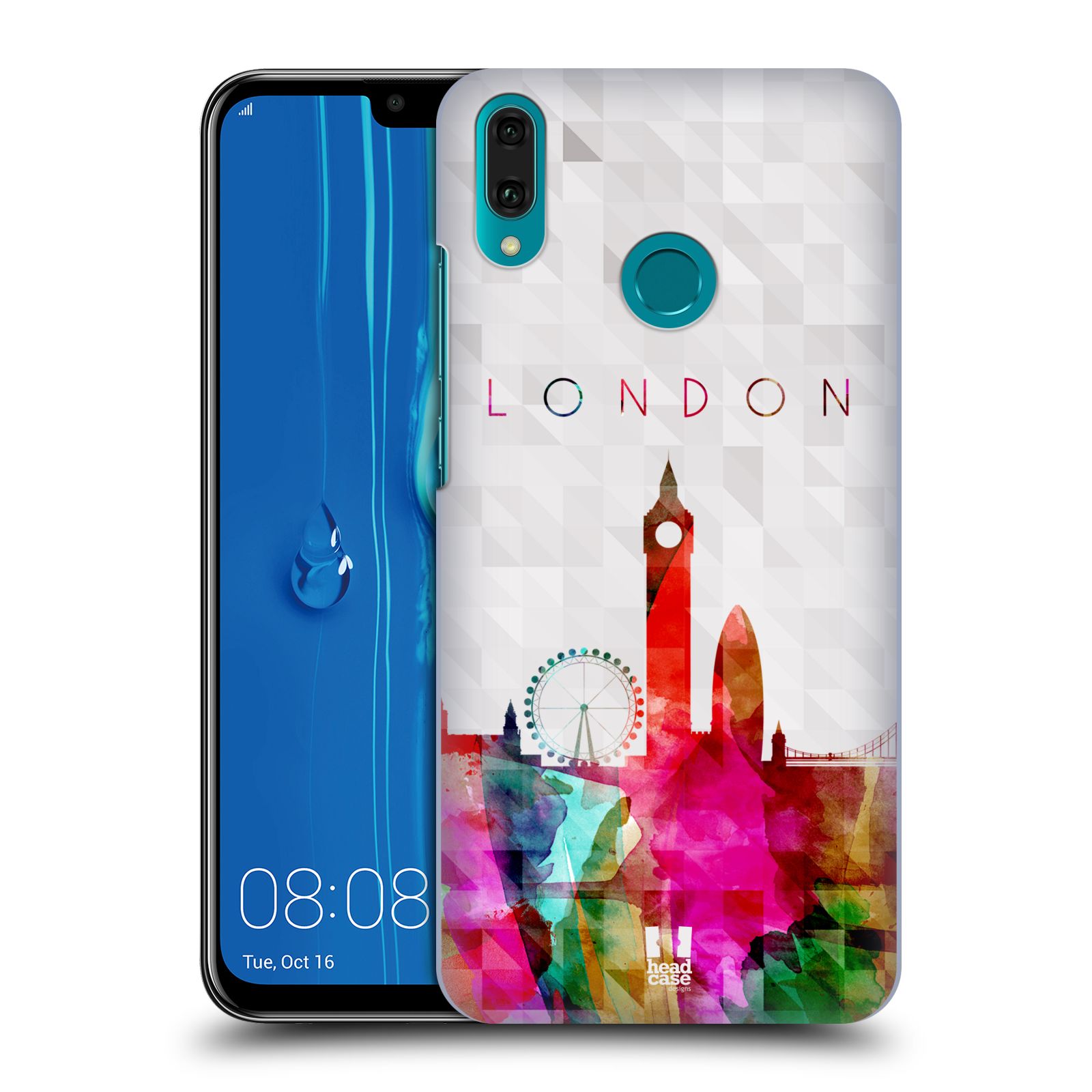 Pouzdro na mobil Huawei Y9 2019 - HEAD CASE - vzor Vodní barva města silueta LONDÝN BIG BEN ANGLIE