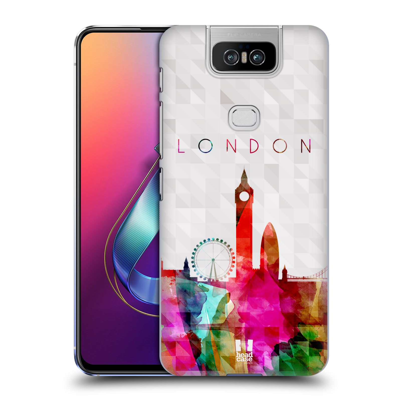 Pouzdro na mobil Asus Zenfone 6 ZS630KL - HEAD CASE - vzor Vodní barva města silueta LONDÝN BIG BEN ANGLIE