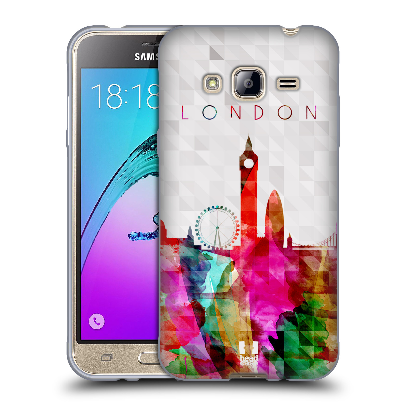 HEAD CASE silikonový obal na mobil Samsung Galaxy J3, J3 2016 vzor Vodní barva města silueta LONDÝN BIG BEN ANGLIE