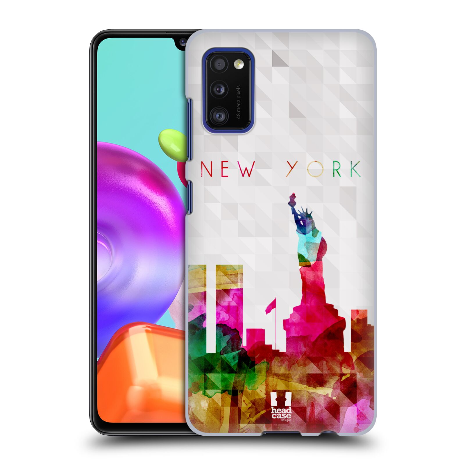 Zadní kryt na mobil Samsung Galaxy A41 vzor Vodní barva města silueta NEW YORK USA SOCHA SVOBODY