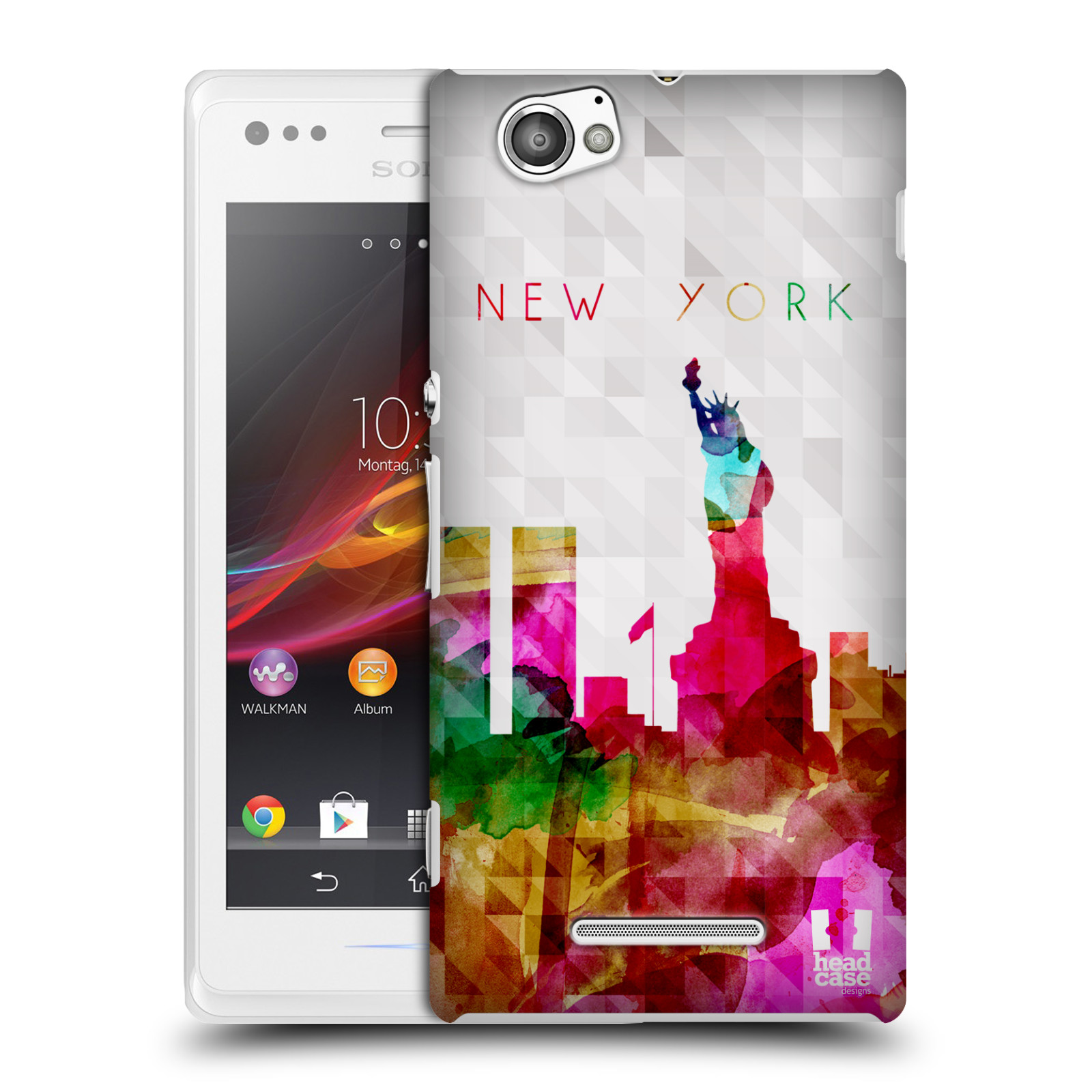 HEAD CASE plastový obal na mobil Sony Xperia M vzor Vodní barva města silueta NEW YORK USA SOCHA SVOBODY