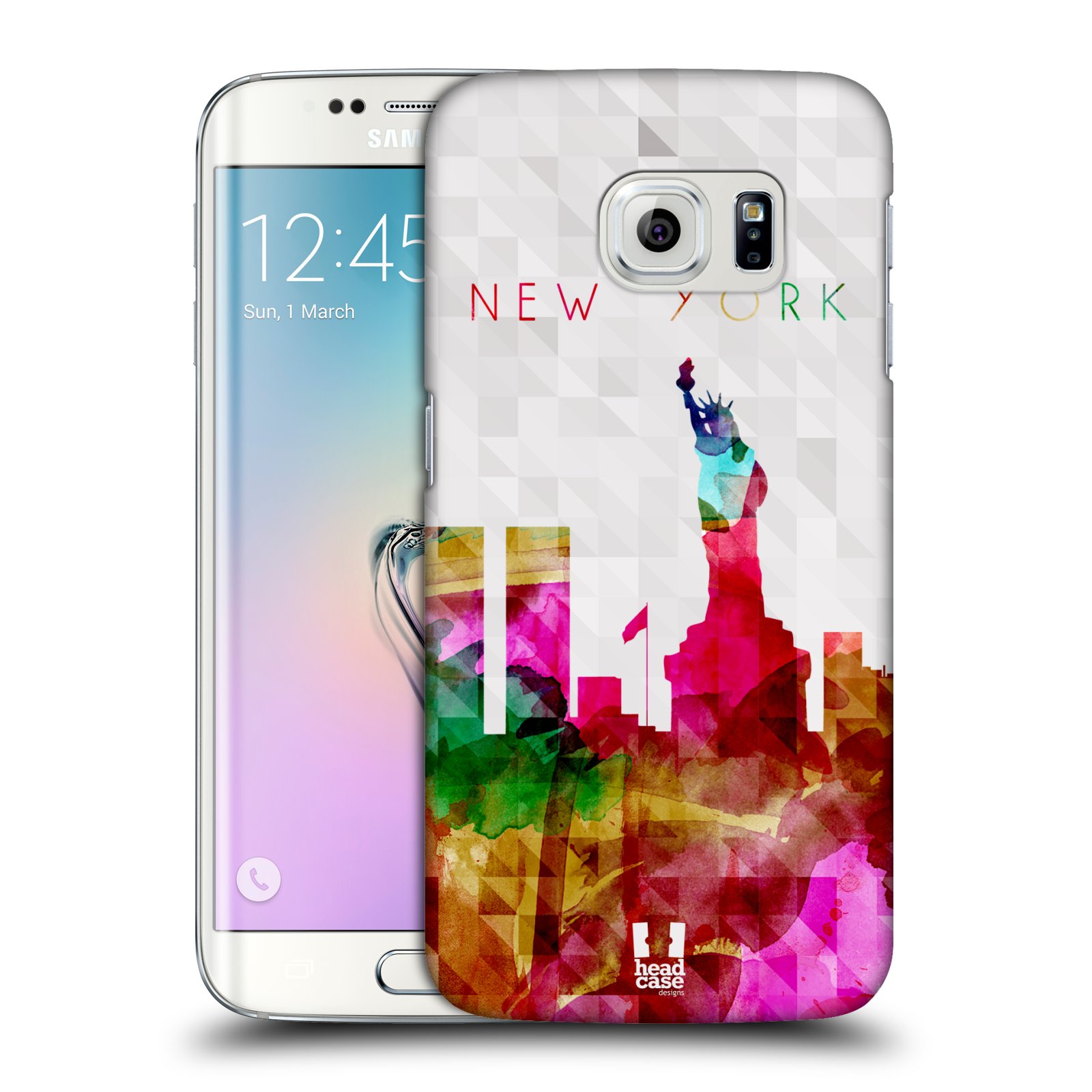 HEAD CASE plastový obal na mobil SAMSUNG Galaxy S6 EDGE (G9250, G925, G925F) vzor Vodní barva města silueta NEW YORK USA SOCHA SVOBODY