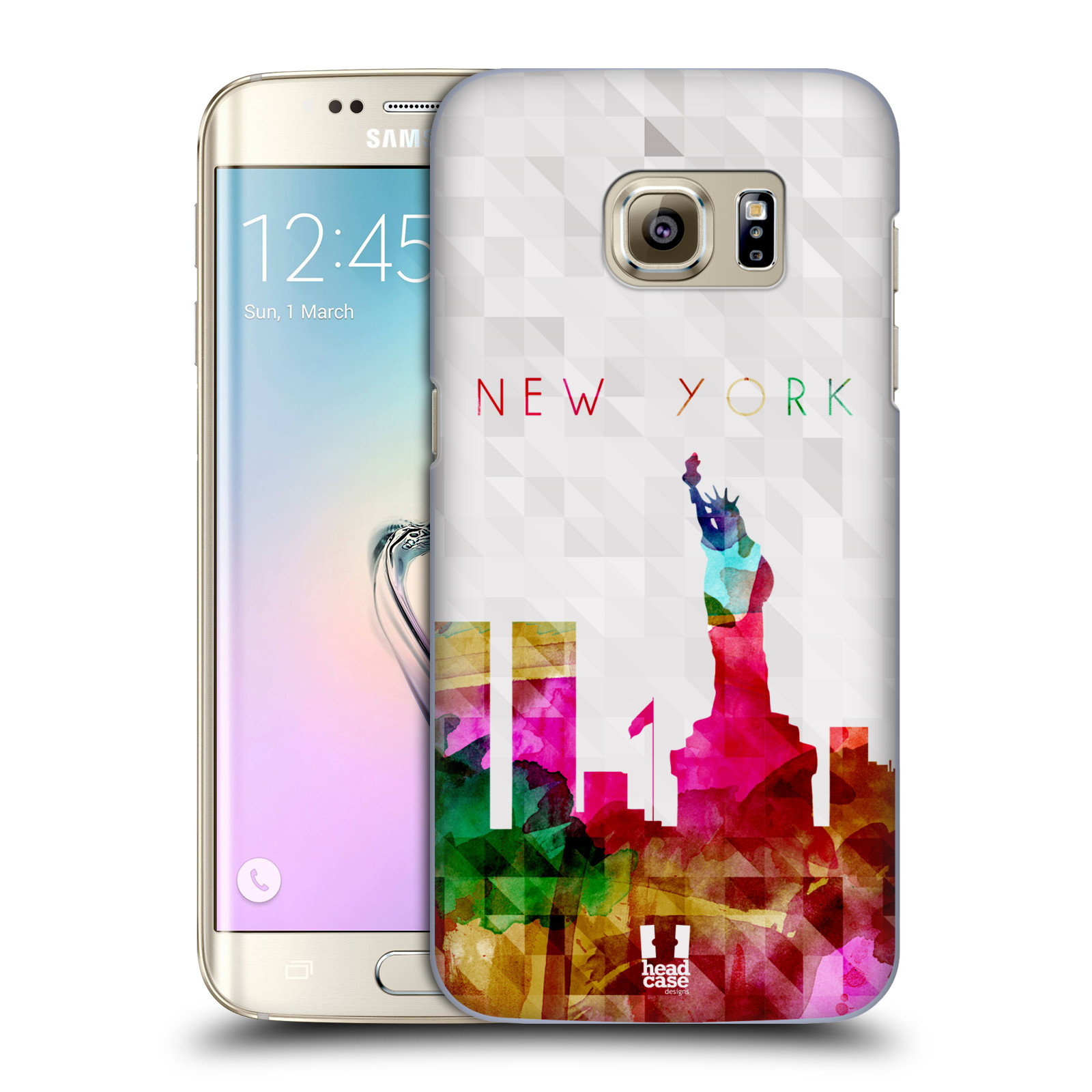 HEAD CASE plastový obal na mobil SAMSUNG GALAXY S7 EDGE vzor Vodní barva města silueta NEW YORK USA SOCHA SVOBODY