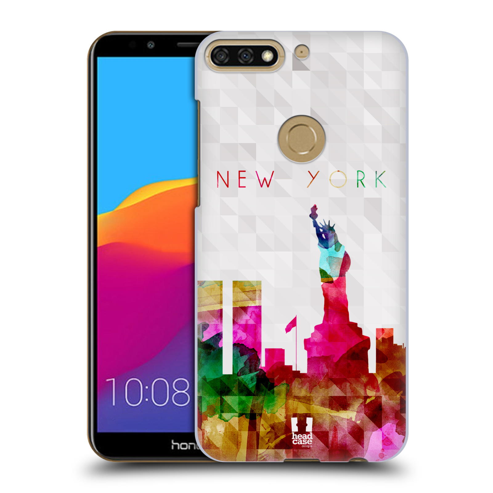 HEAD CASE plastový obal na mobil Honor 7c vzor Vodní barva města silueta NEW YORK USA SOCHA SVOBODY