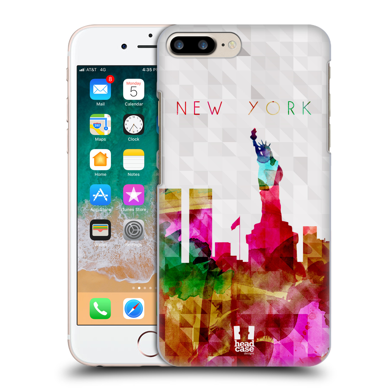 Plastové pouzdro pro mobil Apple Iphone 8 PLUS vzor Vodní barva města silueta NEW YORK USA SOCHA SVOBODY