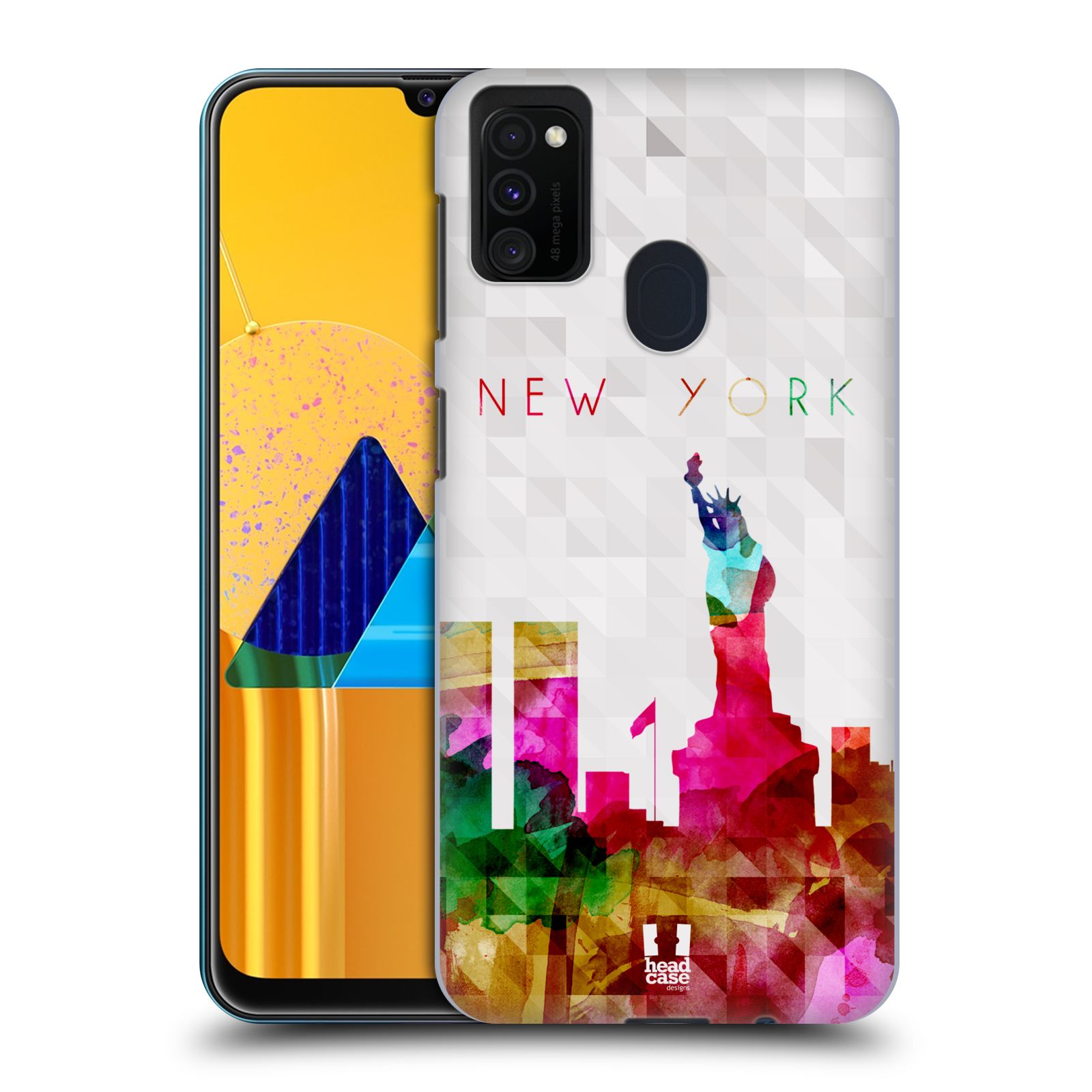 Zadní kryt na mobil Samsung Galaxy M21 vzor Vodní barva města silueta NEW YORK USA SOCHA SVOBODY