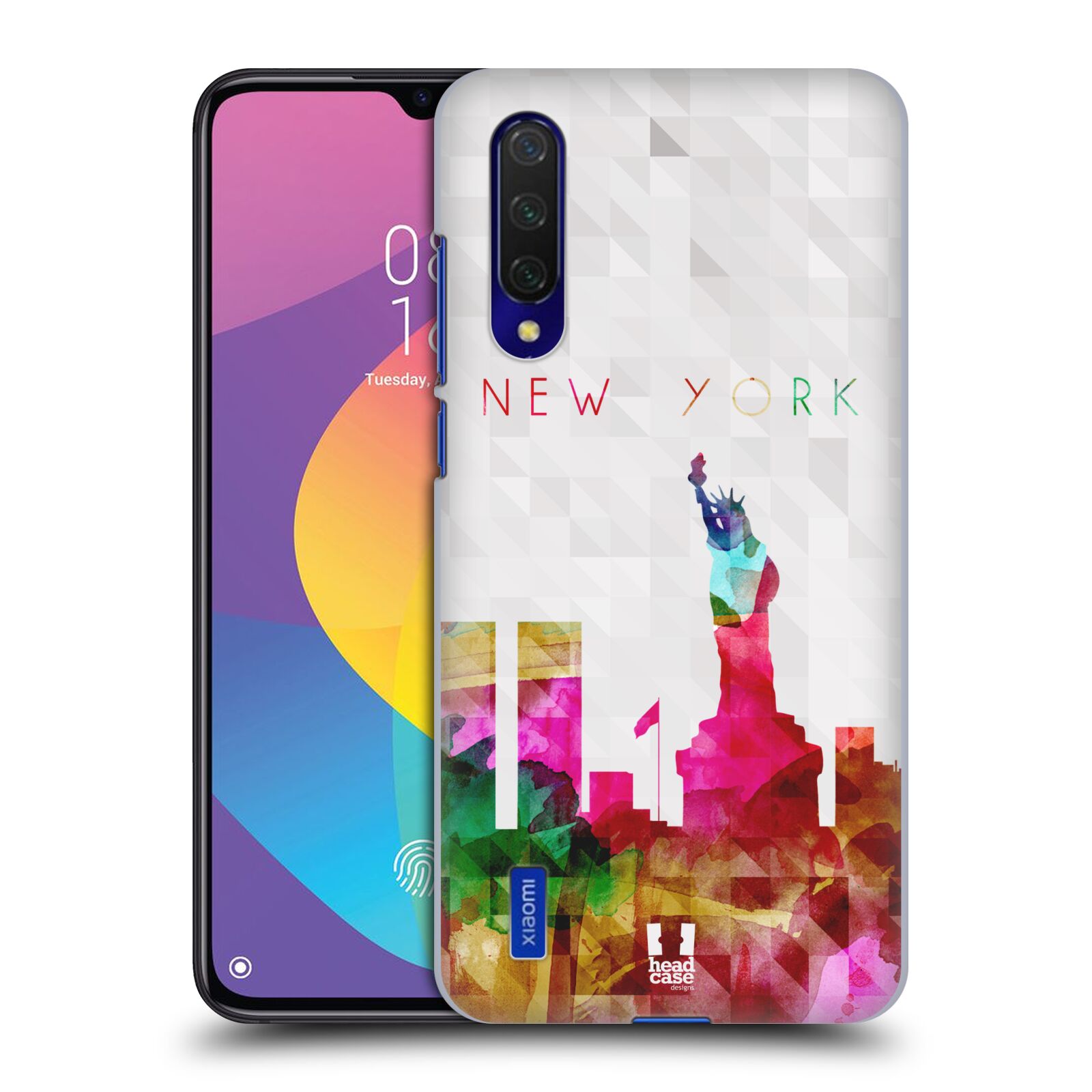 Zadní kryt na mobil Xiaomi MI 9 LITE vzor Vodní barva města silueta NEW YORK USA SOCHA SVOBODY