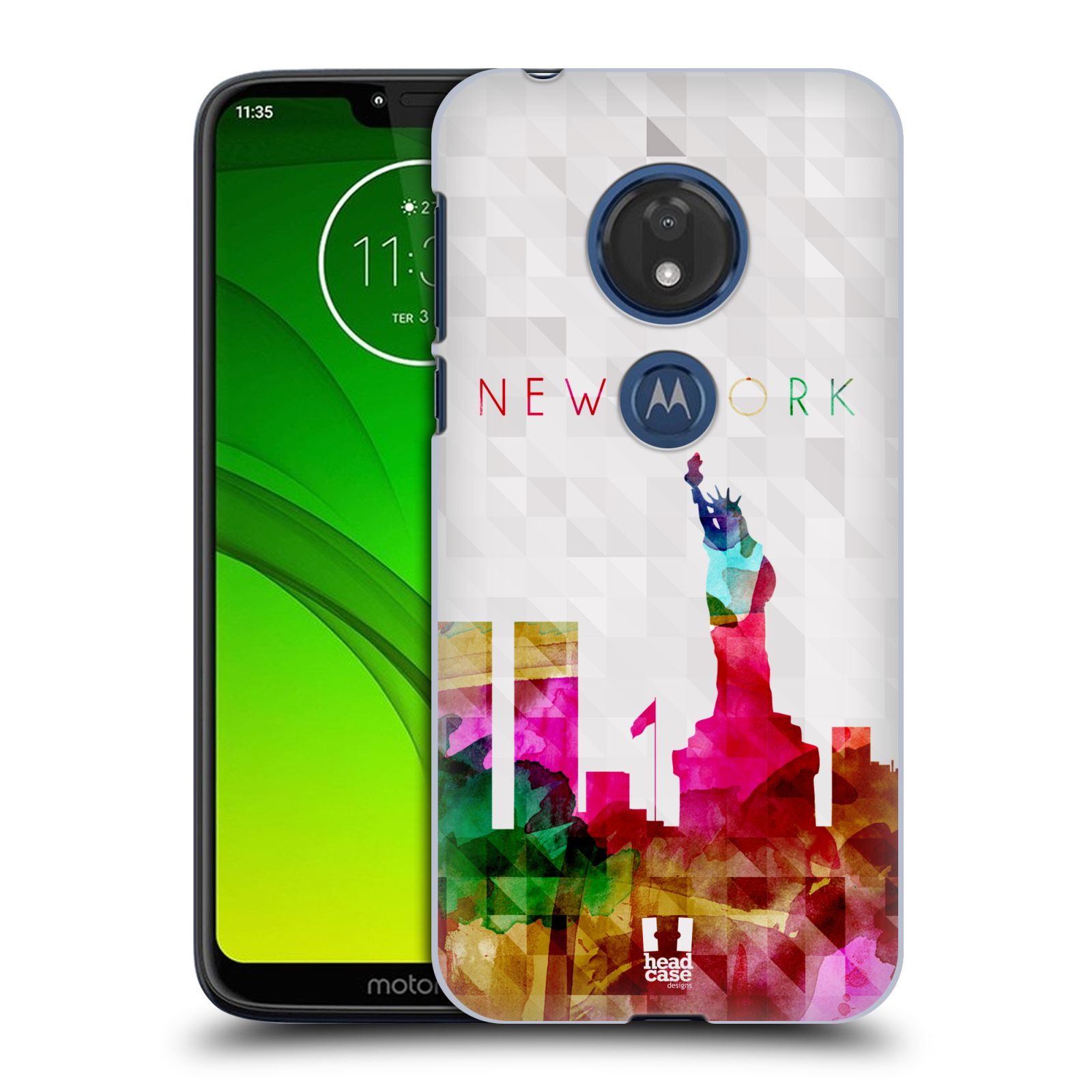 Pouzdro na mobil Motorola Moto G7 Play vzor Vodní barva města silueta NEW YORK USA SOCHA SVOBODY