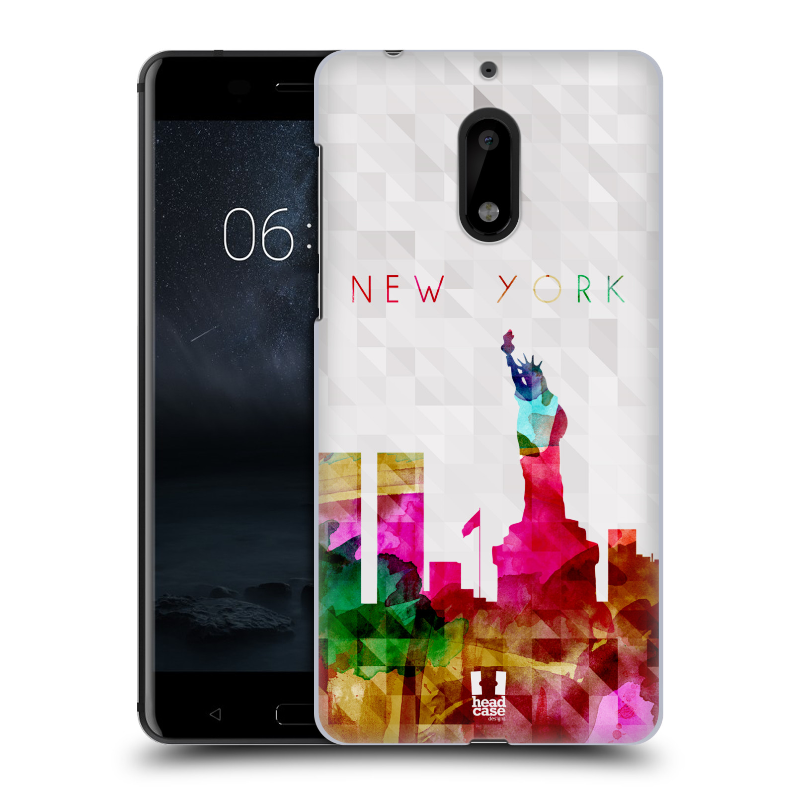 HEAD CASE plastový obal na mobil Nokia 6 vzor Vodní barva města silueta NEW YORK USA SOCHA SVOBODY