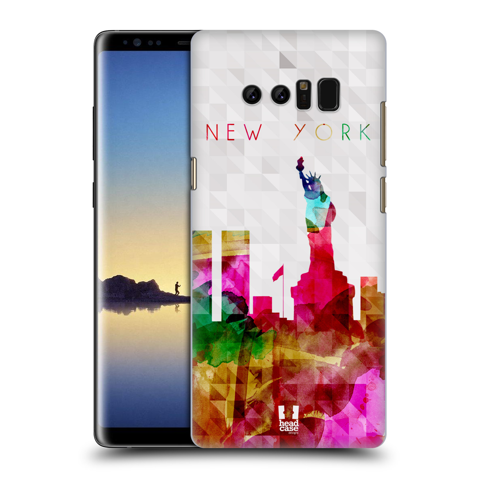 HEAD CASE plastový obal na mobil Samsung Galaxy Note 8 vzor Vodní barva města silueta NEW YORK USA SOCHA SVOBODY