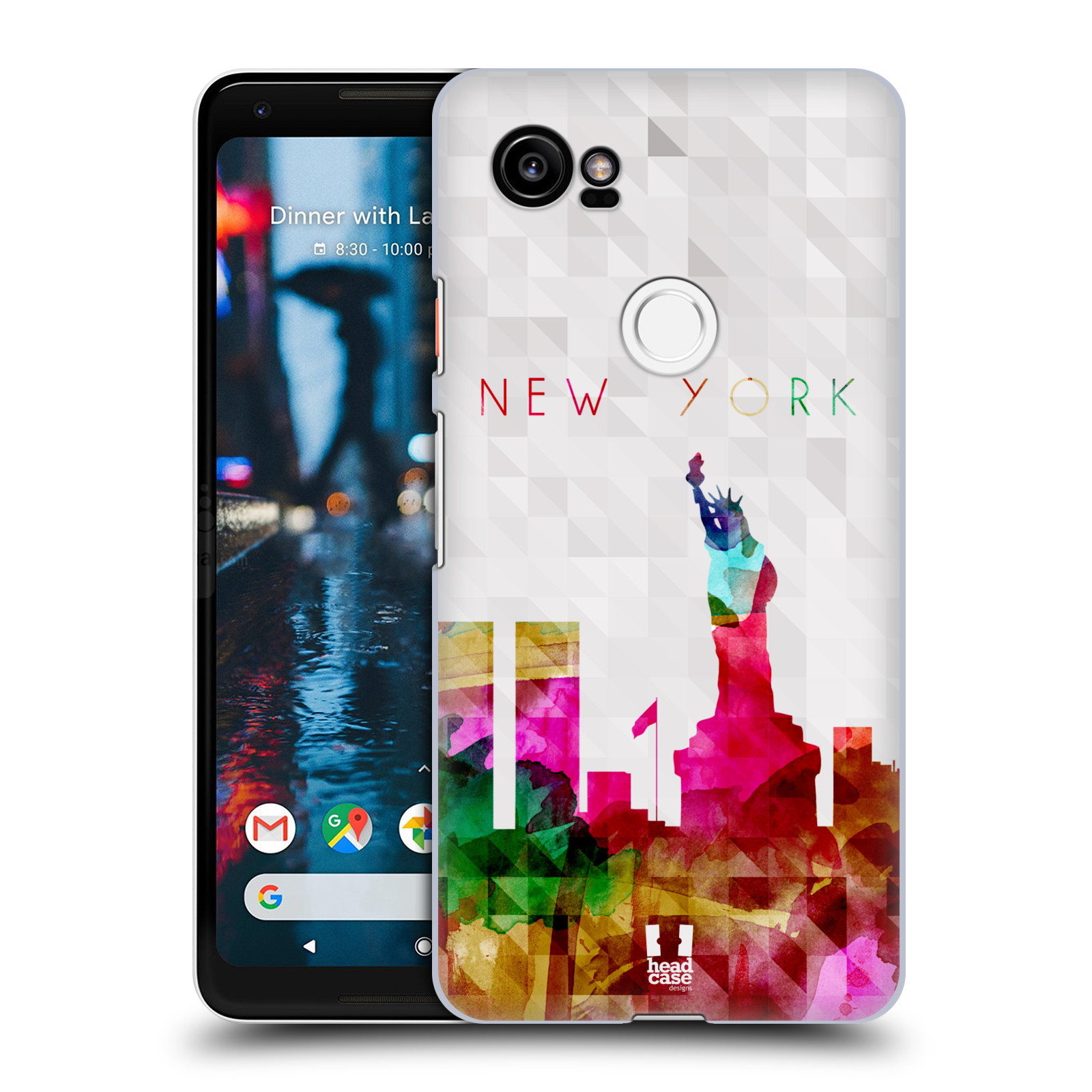 HEAD CASE plastový obal na mobil Google Pixel 2 XL vzor Vodní barva města silueta NEW YORK USA SOCHA SVOBODY
