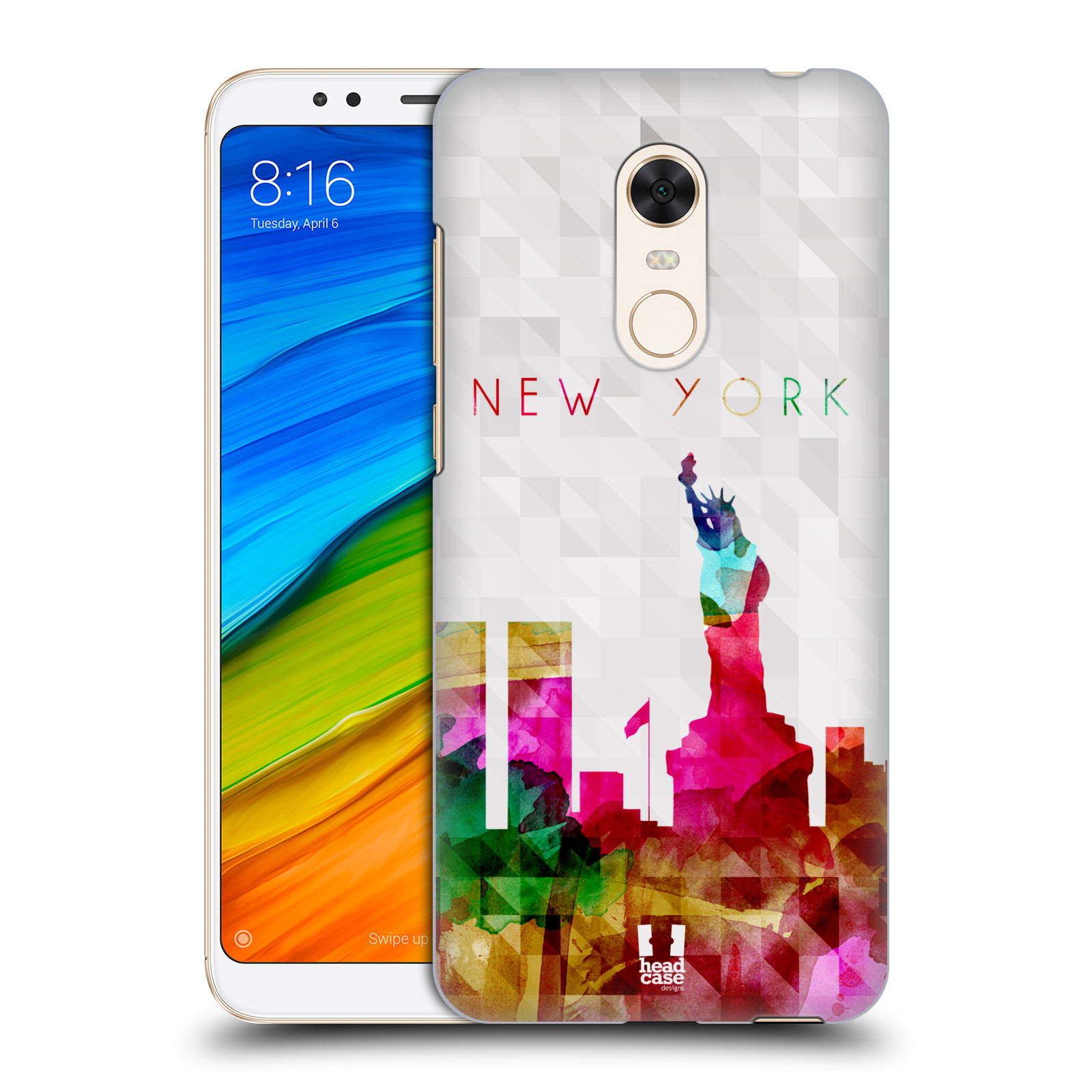 HEAD CASE plastový obal na mobil Xiaomi Redmi 5 PLUS vzor Vodní barva města silueta NEW YORK USA SOCHA SVOBODY