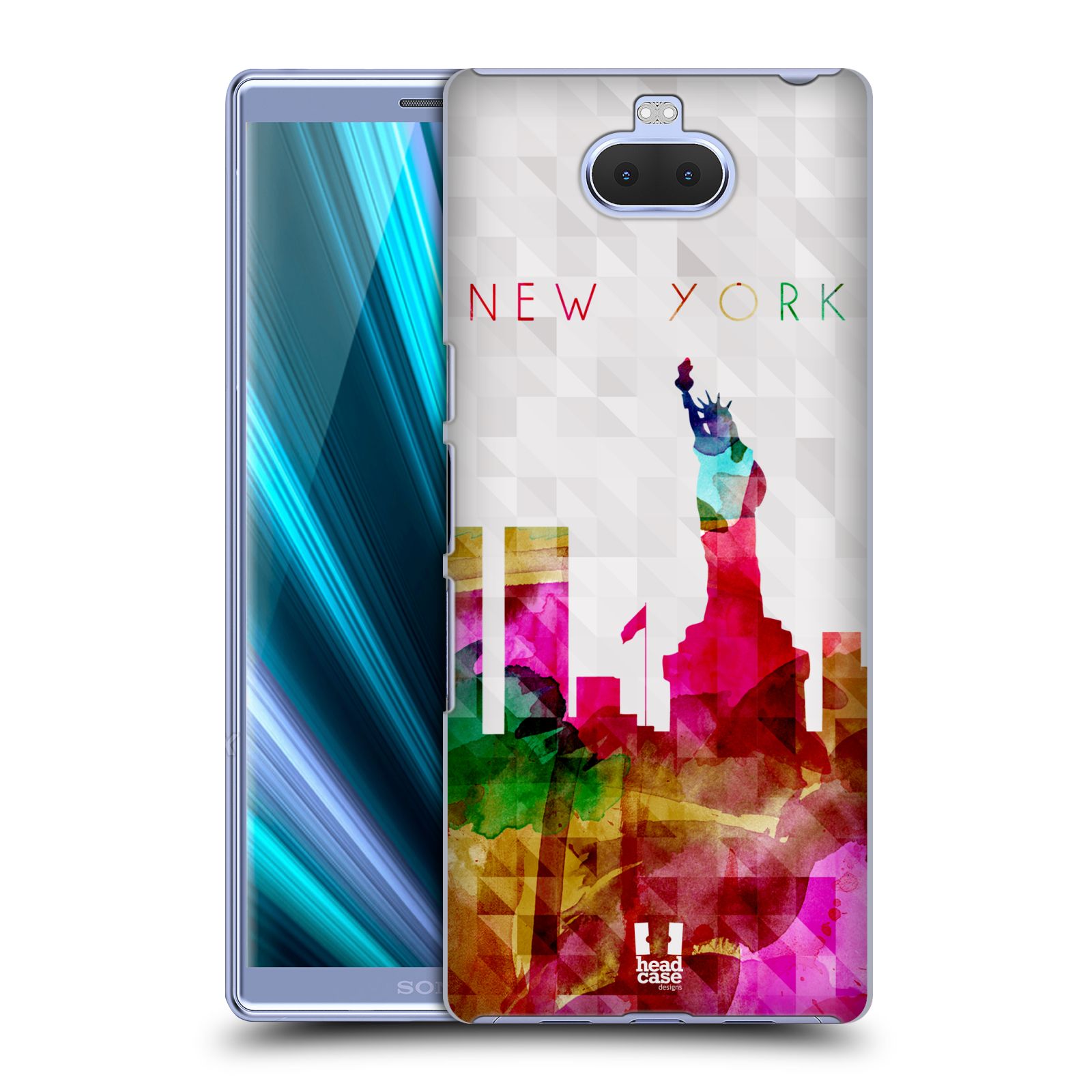 Pouzdro na mobil Sony Xperia 10 - Head Case - vzor Vodní barva města silueta NEW YORK USA SOCHA SVOBODY
