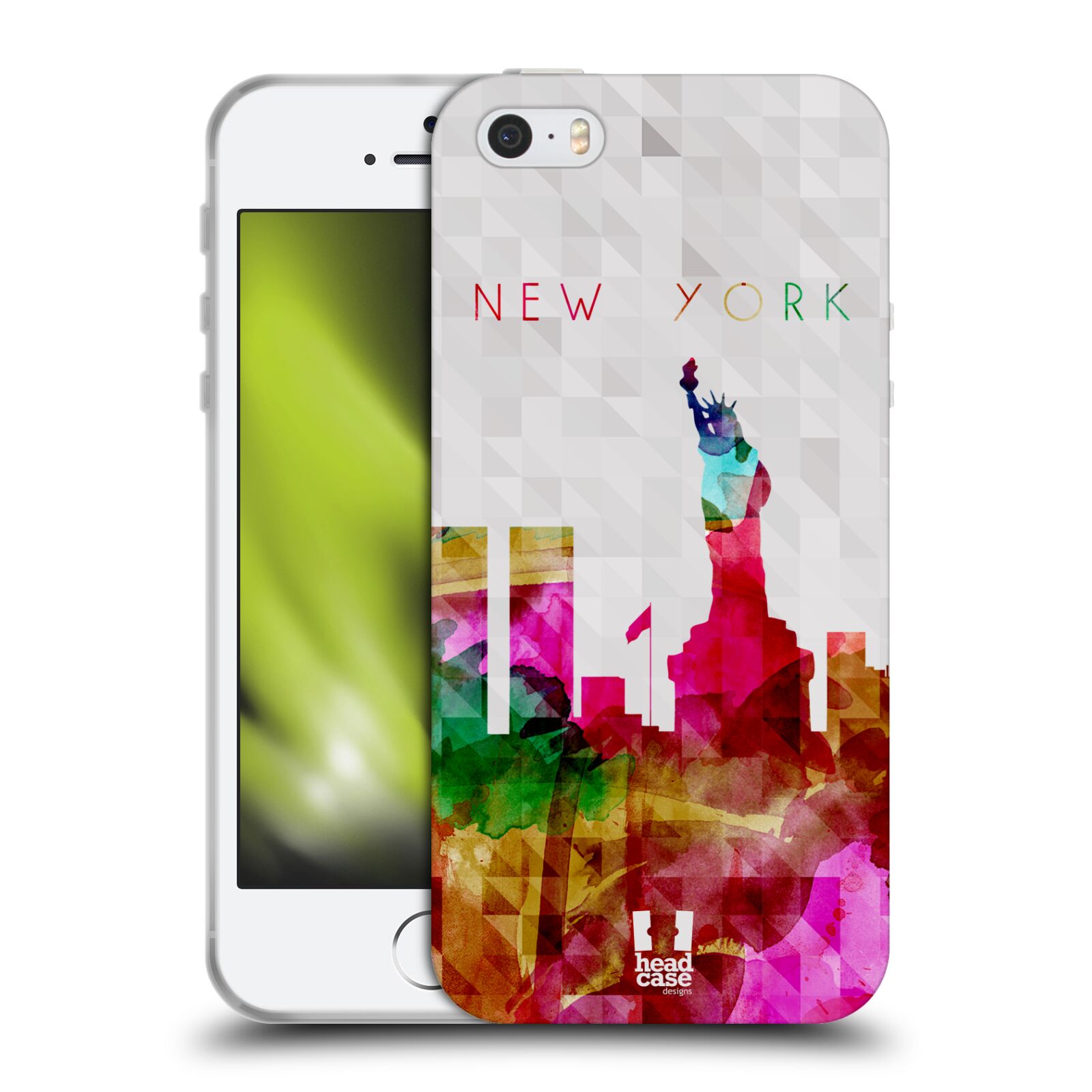 HEAD CASE silikonový obal na mobil Apple Iphone 5/5S vzor Vodní barva města silueta NEW YORK USA SOCHA SVOBODY
