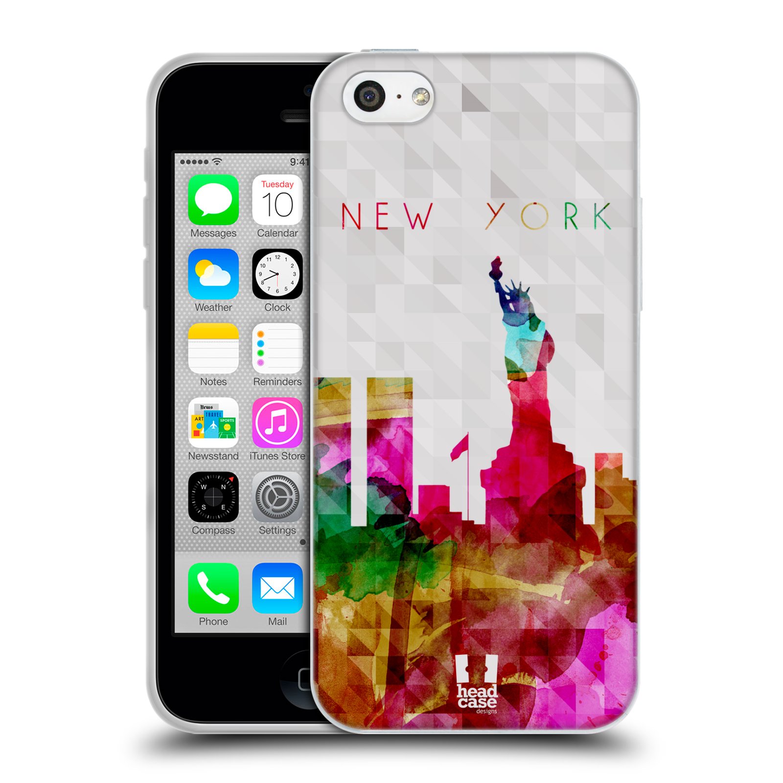 HEAD CASE silikonový obal na mobil Apple Iphone 5C vzor Vodní barva města silueta NEW YORK USA SOCHA SVOBODY