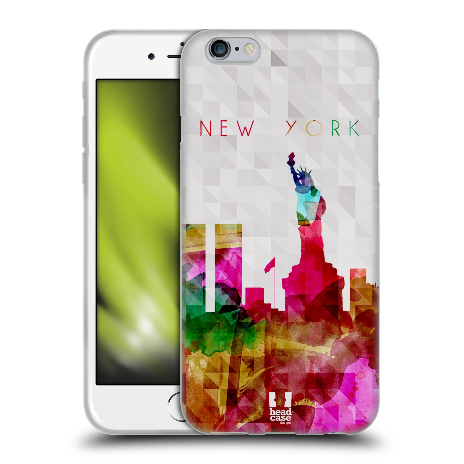 HEAD CASE silikonový obal na mobil Apple Iphone 6/6S vzor Vodní barva města silueta NEW YORK USA SOCHA SVOBODY