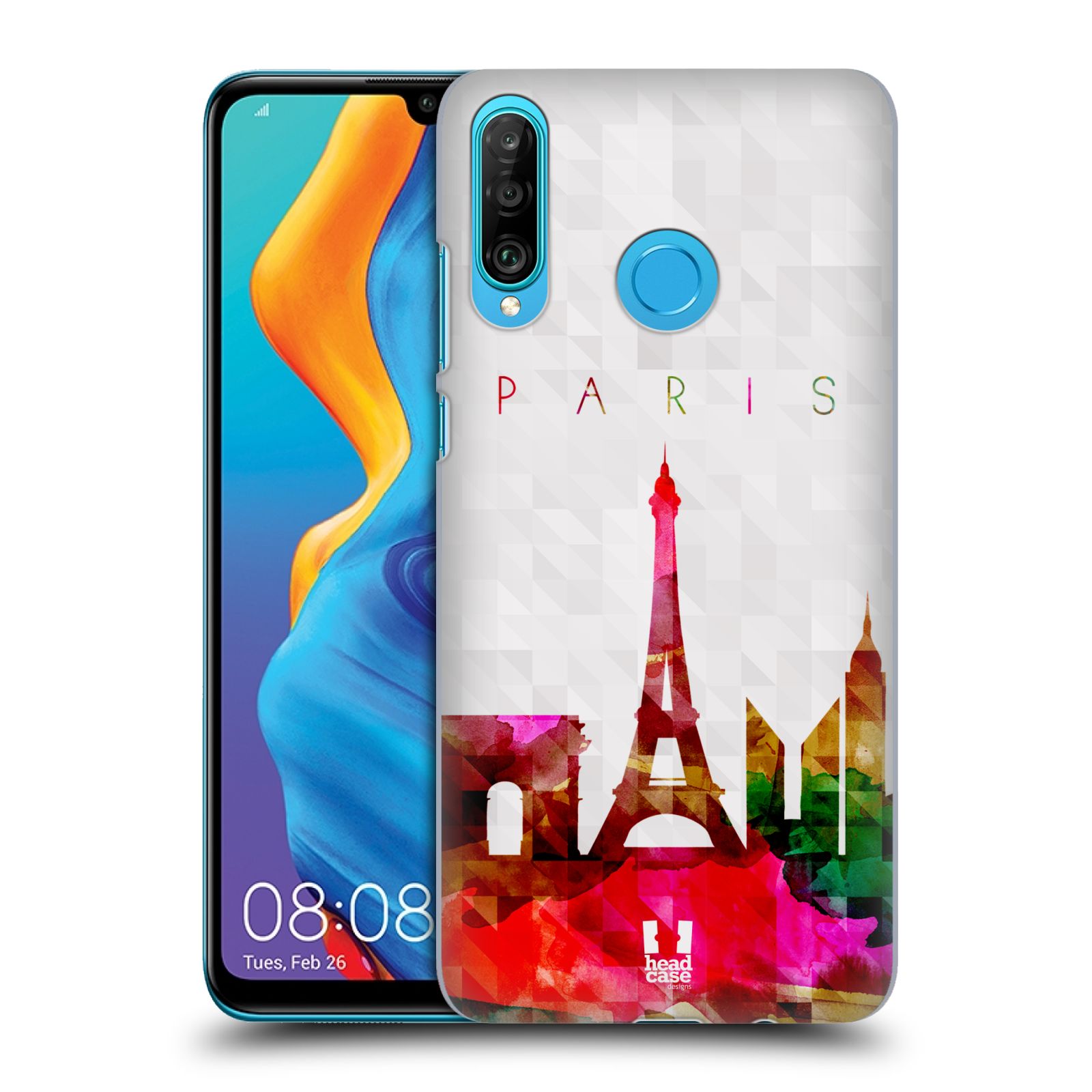 Pouzdro na mobil Huawei P30 LITE - HEAD CASE - vzor Vodní barva města silueta PAŘÍŽ FRANICE EIFFELOVA VĚŽ
