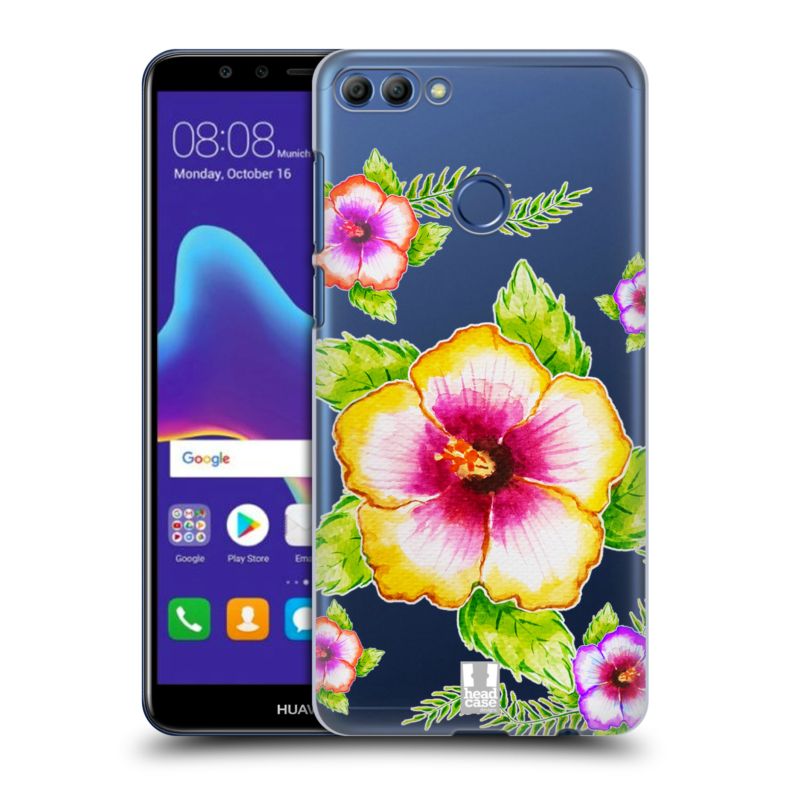 HEAD CASE plastový obal na mobil Huawei Y9 2018 Květina Ibišek vodní barvy