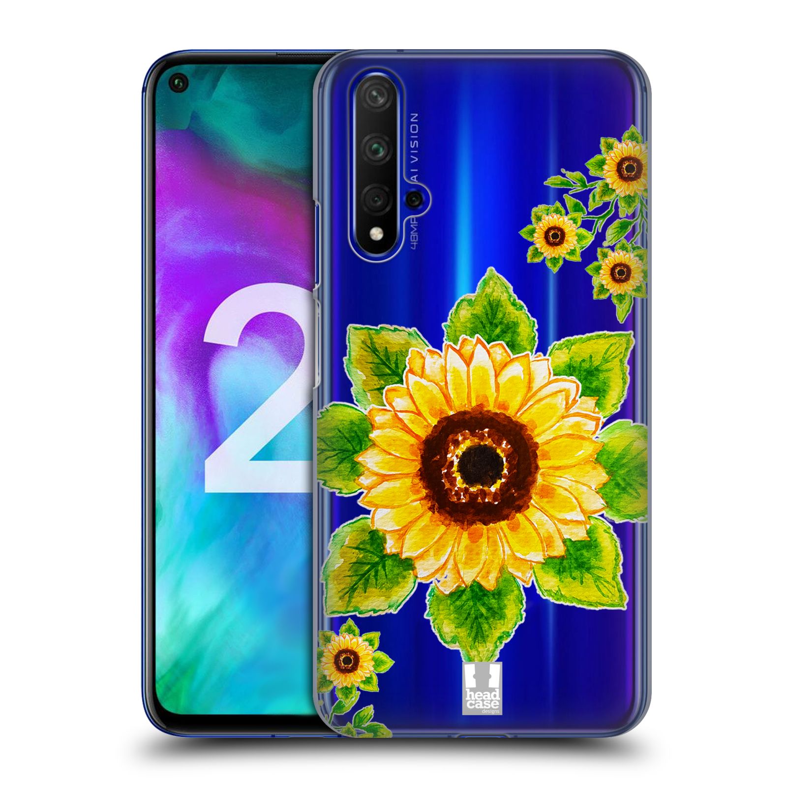 Pouzdro na mobil Honor 20 - HEAD CASE - Květina Slunečnice vodní barvy