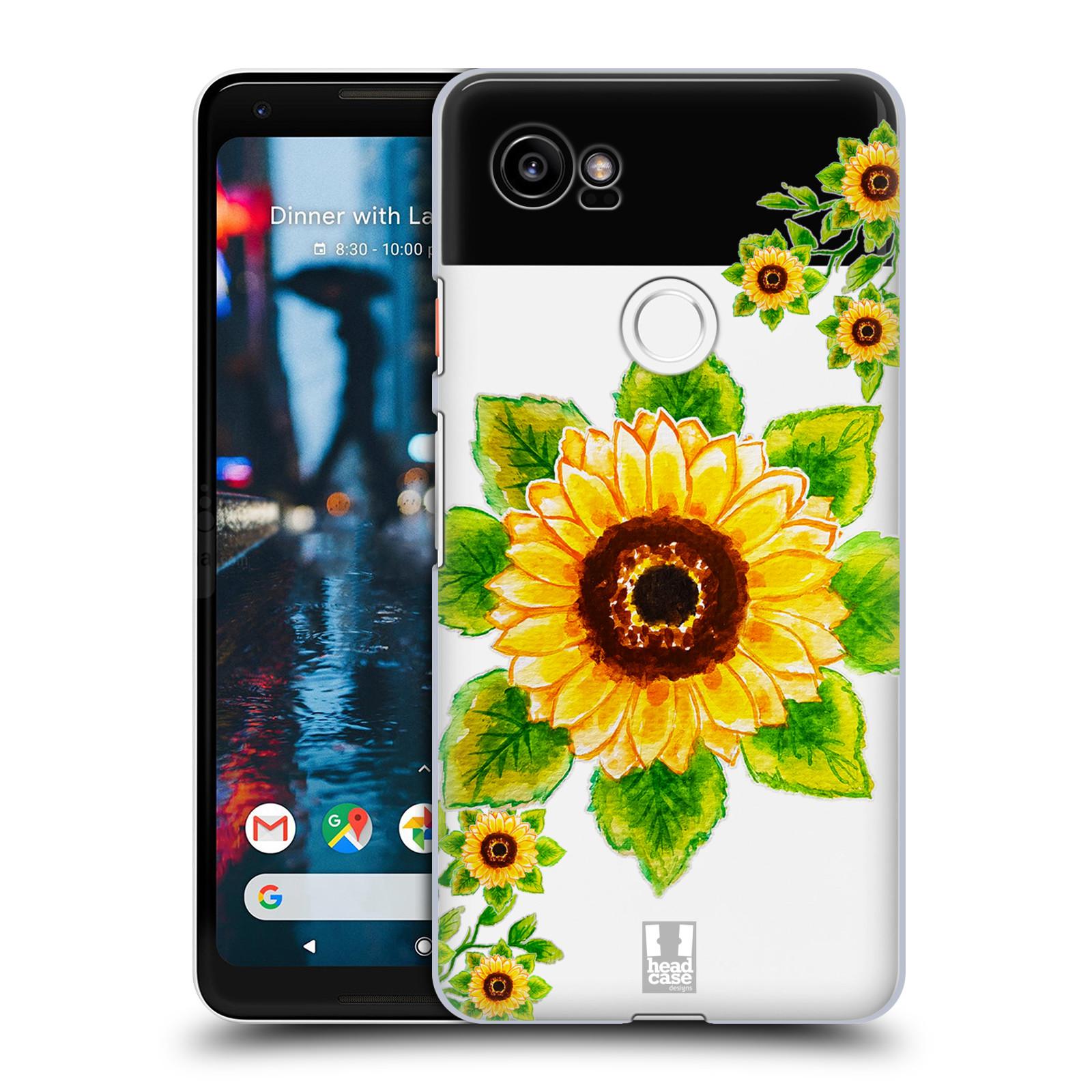 HEAD CASE plastový obal na mobil Google Pixel 2 XL Květina Slunečnice vodní barvy
