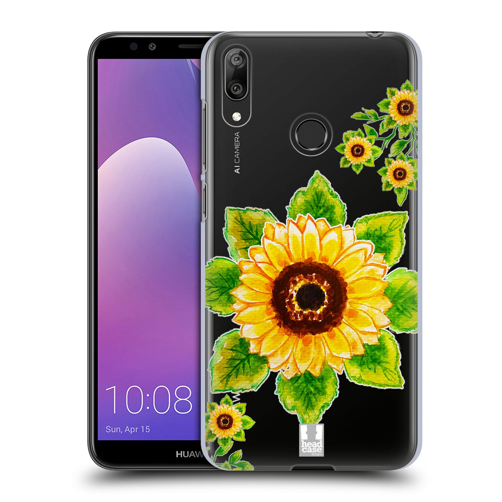 Pouzdro na mobil Huawei Y7 2019 - Head Case - Květina Slunečnice vodní barvy