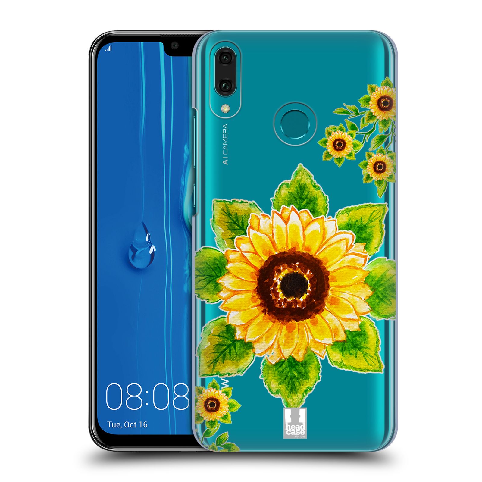 Pouzdro na mobil Huawei Y9 2019 - HEAD CASE - Květina Slunečnice vodní barvy