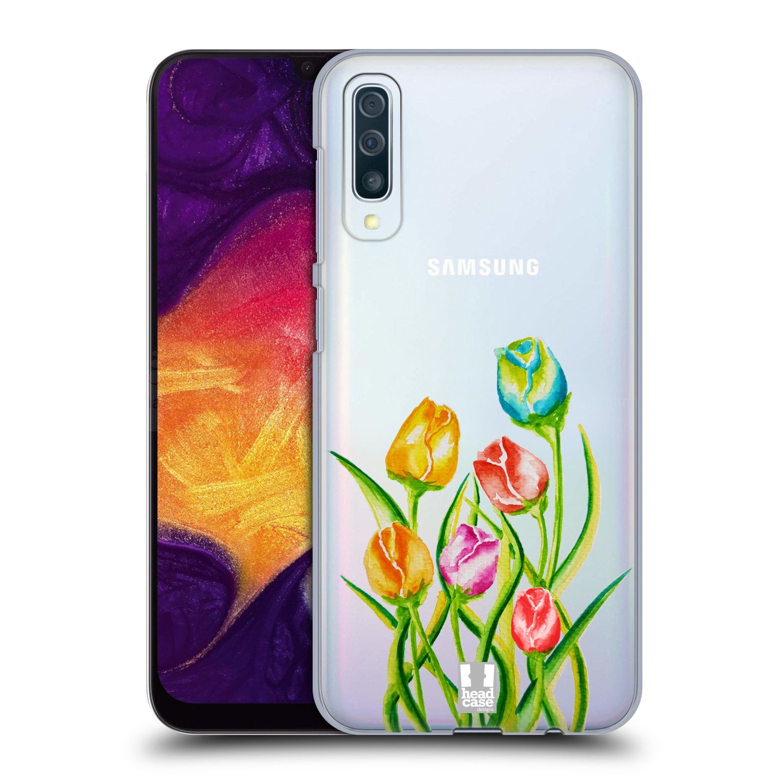 Pouzdro na mobil Samsung Galaxy A50 - HEAD CASE - Květina Tulipán vodní barvy