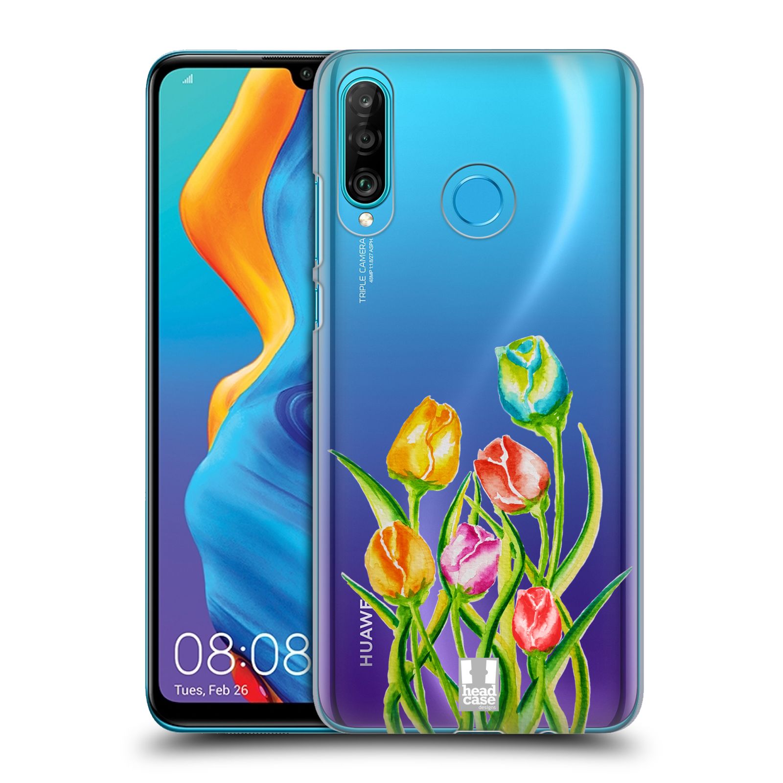Pouzdro na mobil Huawei P30 LITE - HEAD CASE - Květina Tulipán vodní barvy