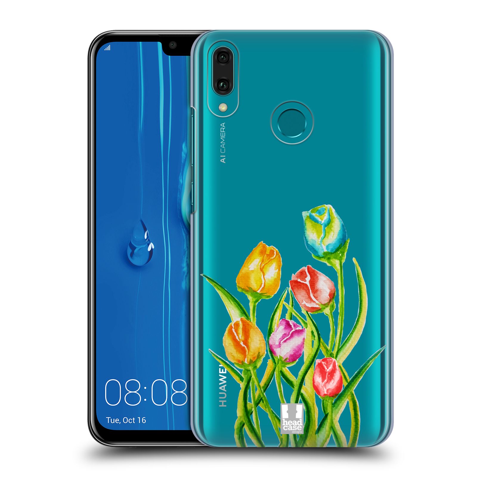Pouzdro na mobil Huawei Y9 2019 - HEAD CASE - Květina Tulipán vodní barvy