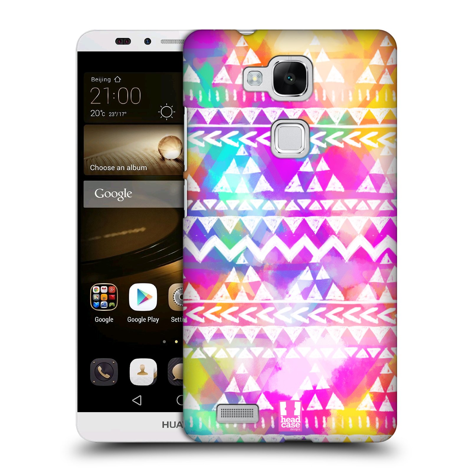 HEAD CASE plastový obal na mobil Huawei Mate 7 vzor CIK CAK barevné znaky ZÁŘIVA RŮŽOVÁ
