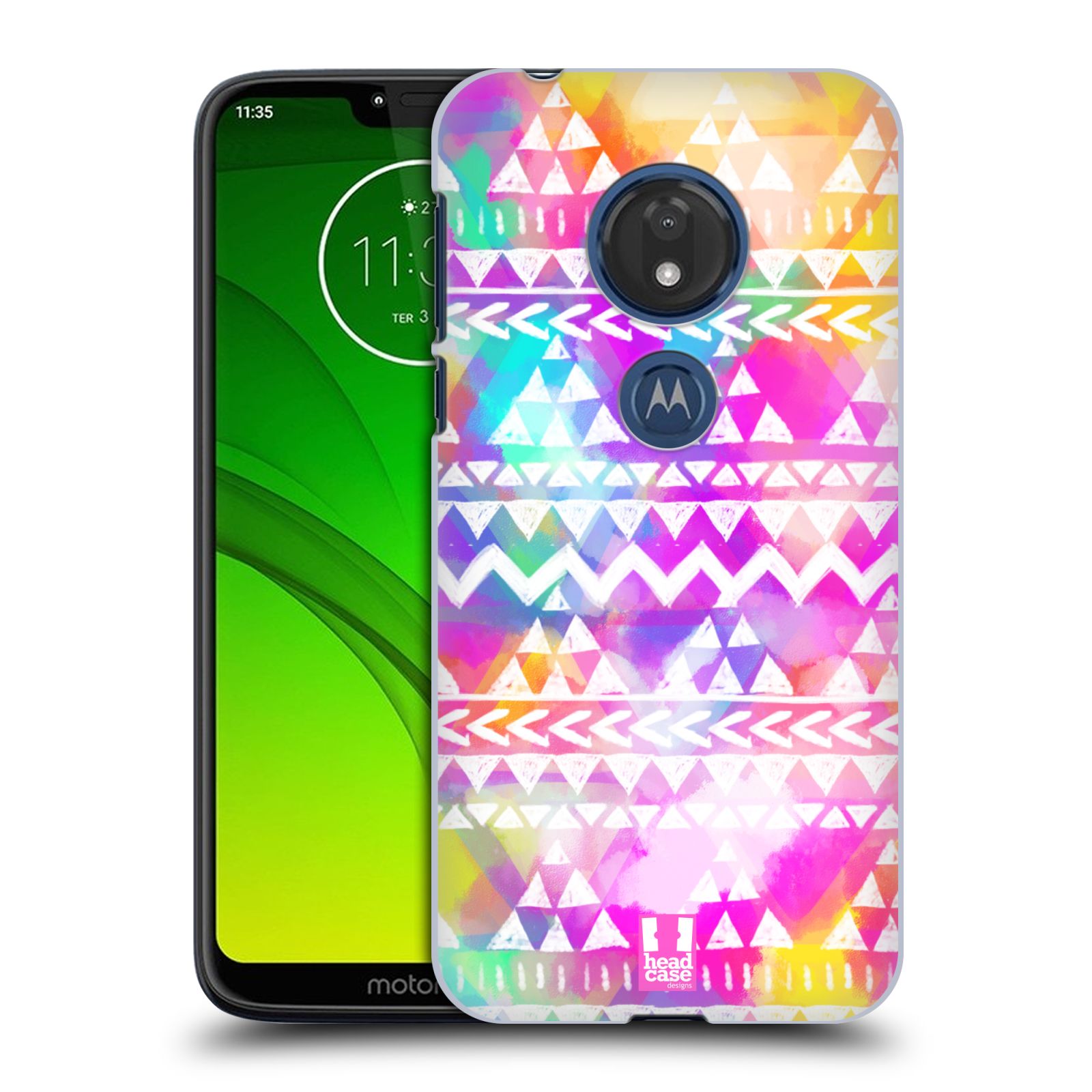 Pouzdro na mobil Motorola Moto G7 Play vzor CIK CAK barevné znaky ZÁŘIVA RŮŽOVÁ