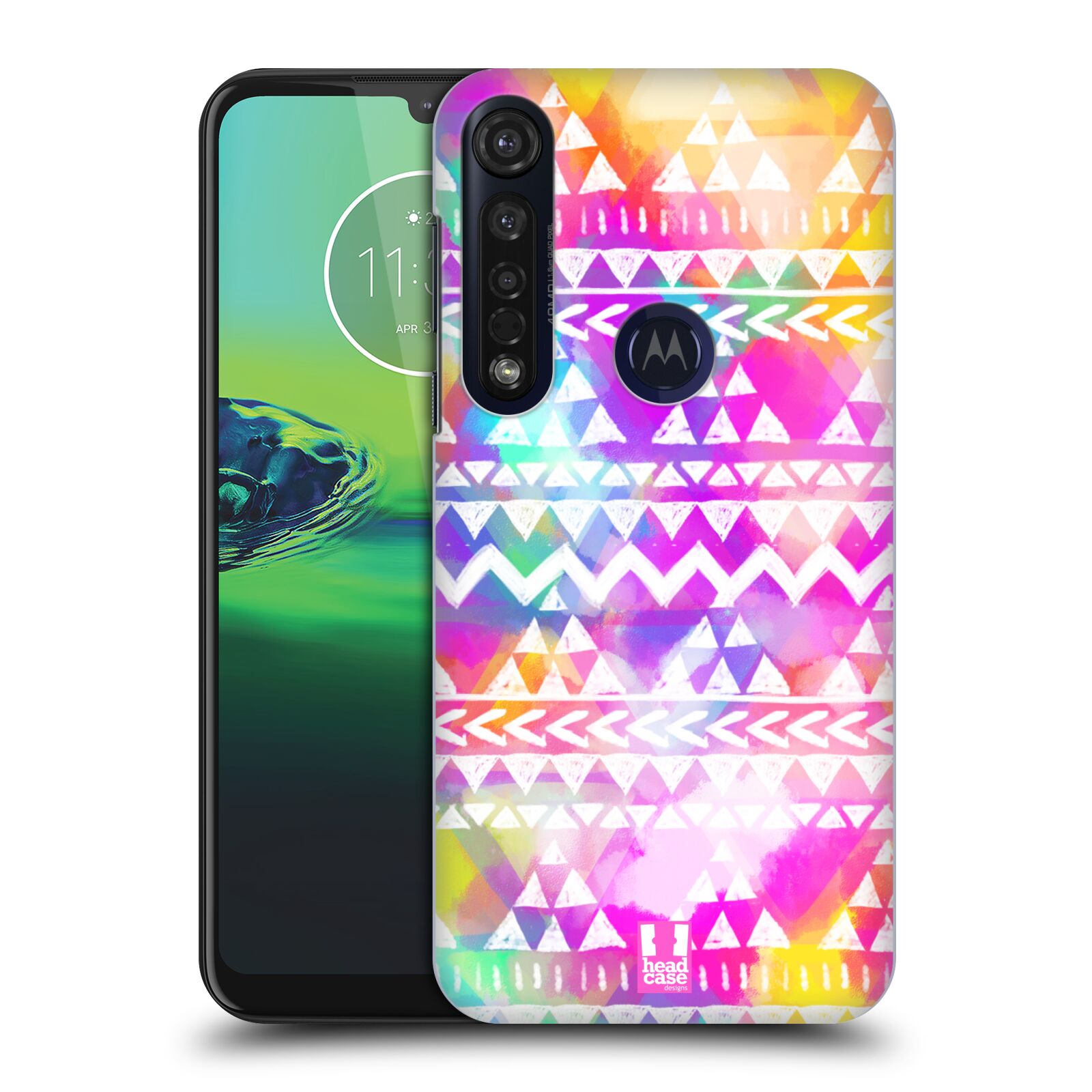 Pouzdro na mobil Motorola Moto G8 PLUS - HEAD CASE - vzor CIK CAK barevné znaky ZÁŘIVA RŮŽOVÁ
