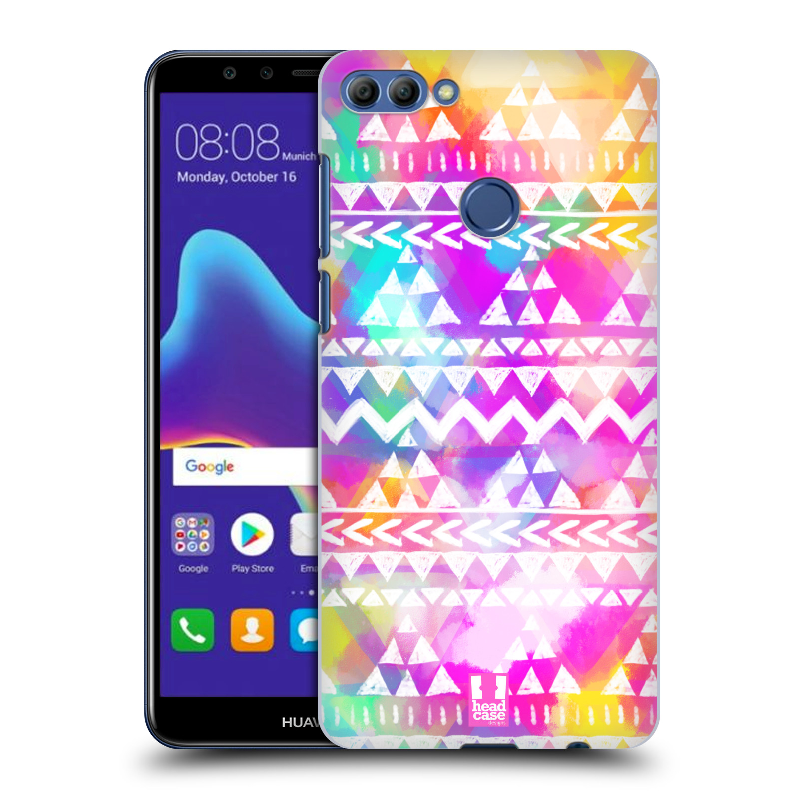 HEAD CASE plastový obal na mobil Huawei Y9 2018 vzor CIK CAK barevné znaky ZÁŘIVA RŮŽOVÁ