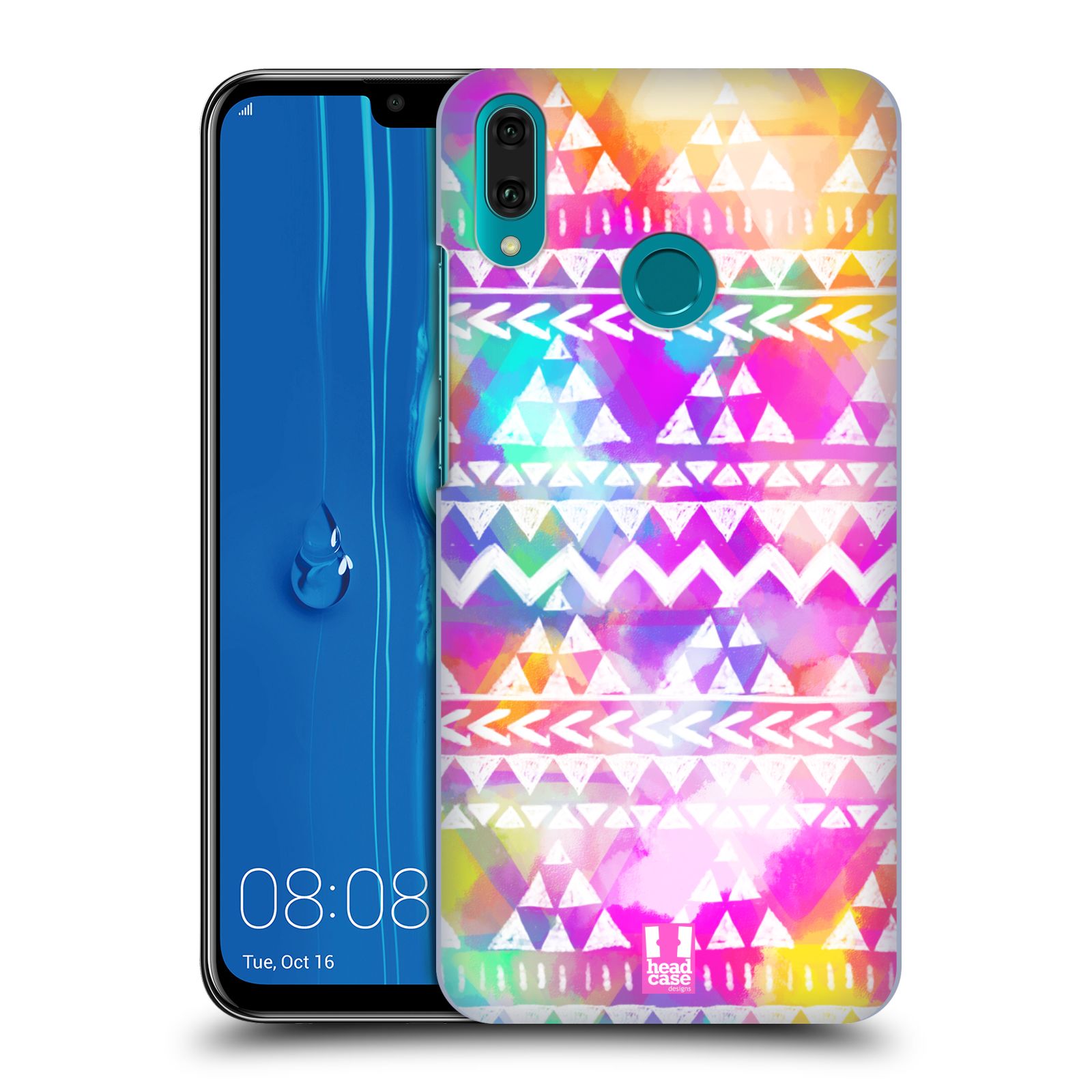 Pouzdro na mobil Huawei Y9 2019 - HEAD CASE - vzor CIK CAK barevné znaky ZÁŘIVA RŮŽOVÁ
