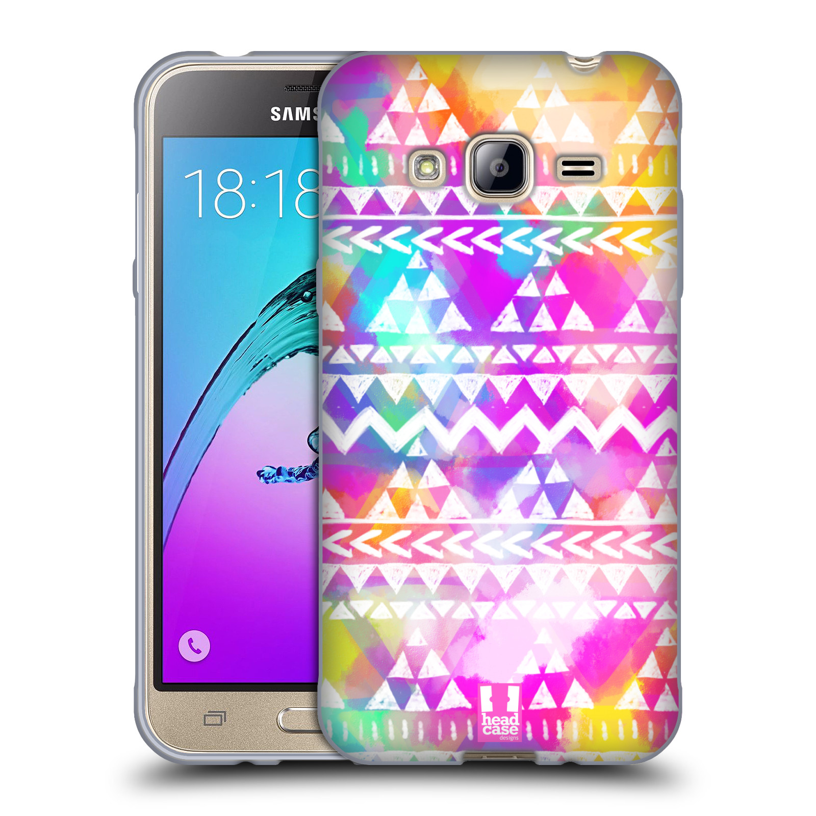HEAD CASE silikonový obal na mobil Samsung Galaxy J3, J3 2016 vzor CIK CAK barevné znaky ZÁŘIVA RŮŽOVÁ