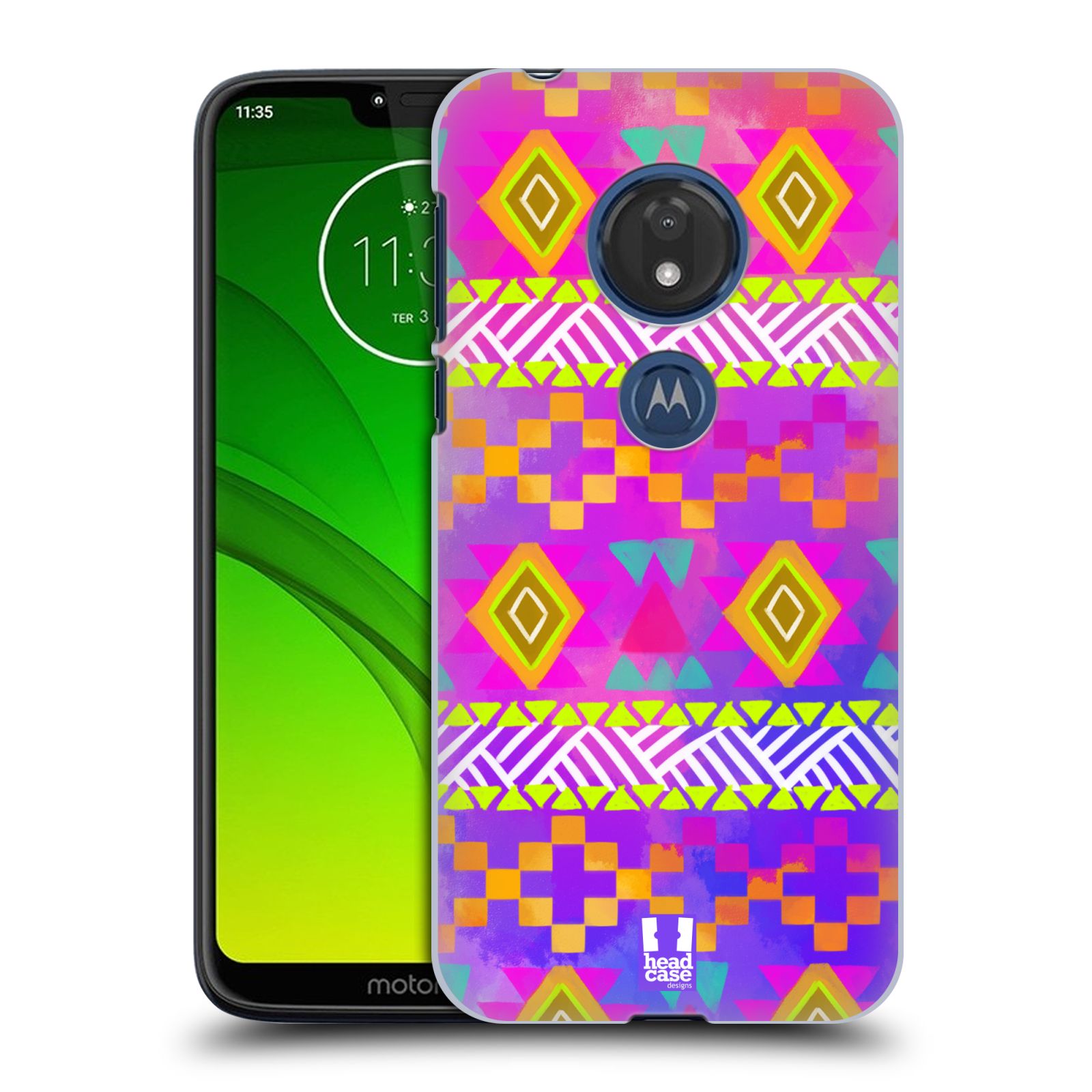 Pouzdro na mobil Motorola Moto G7 Play vzor CIK CAK barevné znaky fuchsie