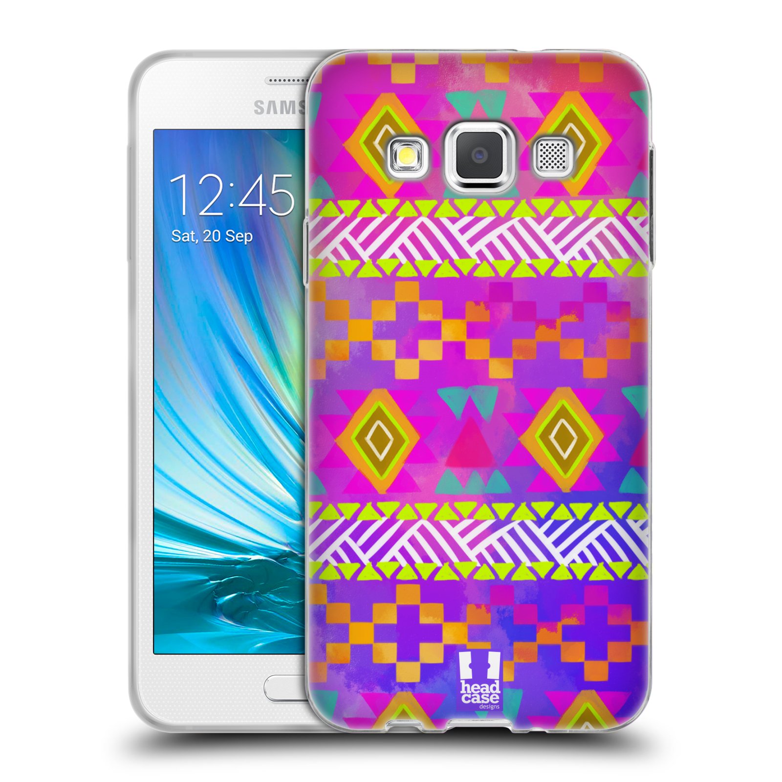 HEAD CASE silikonový obal na mobil Samsung Galaxy A3 vzor CIK CAK barevné znaky fuchsie