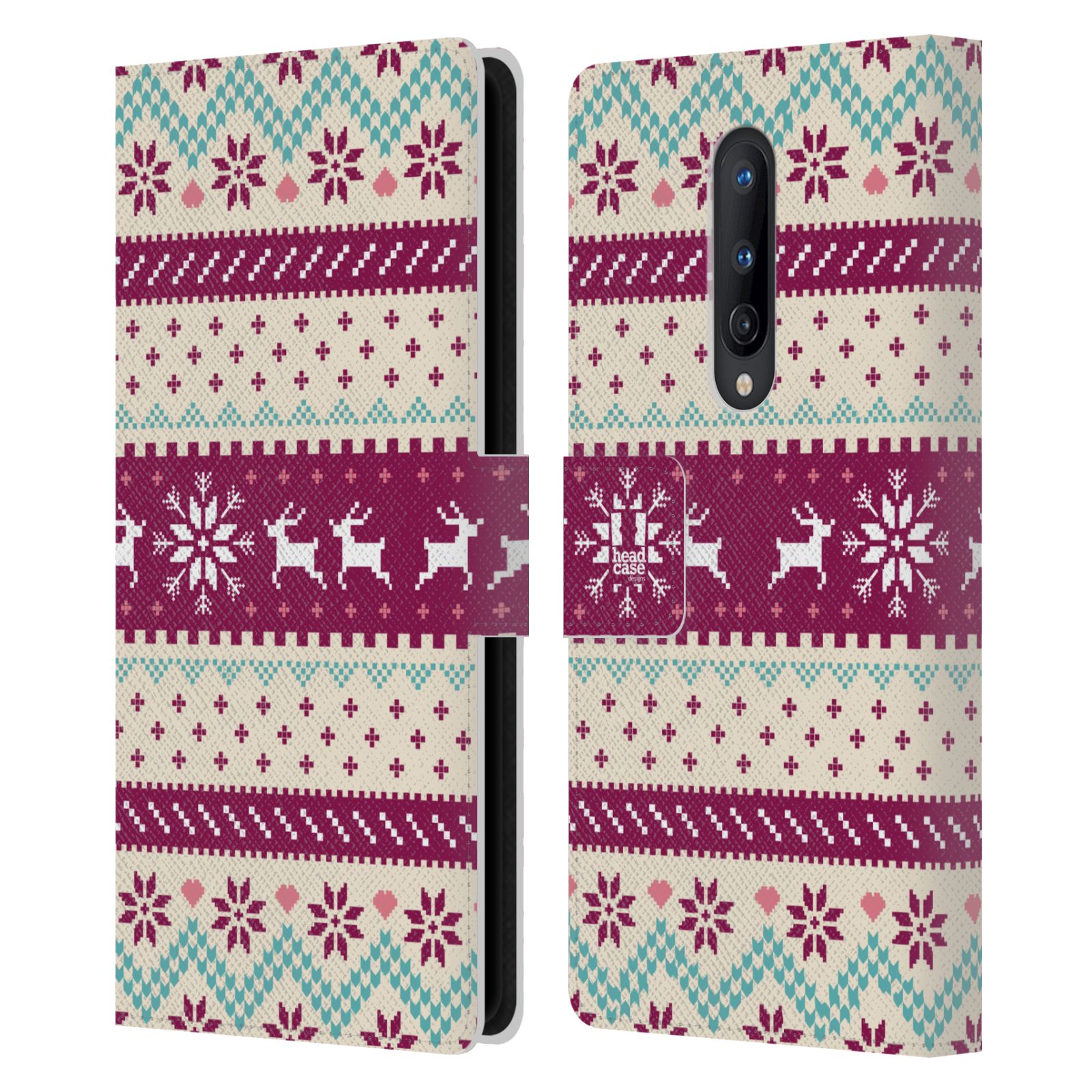 HEAD CASE DESIGNS KNITTED CHRISTMAS PRINTS LEATHER BOOK CASE FOR ONEPLUS PHONES - Picture 11 of 13