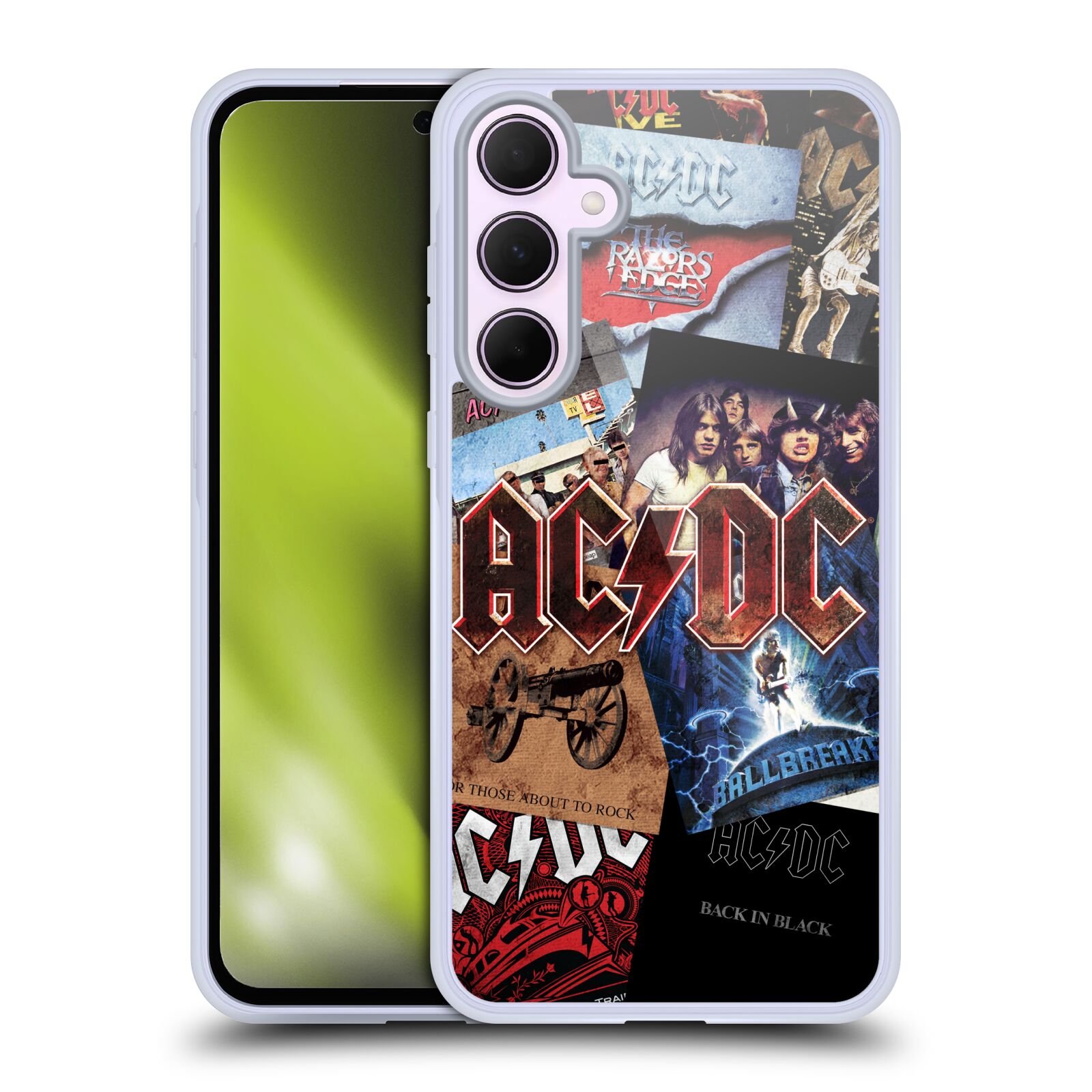 Silikonové lesklé pouzdro - Samsung Galaxy A35 5G - Head Case - AC/DC Koláž desek (Lesklý silikonový kryt, obal, pouzdro na mobilní telefon Samsung Galaxy A35 5G s motivem AC/DC Koláž desek)