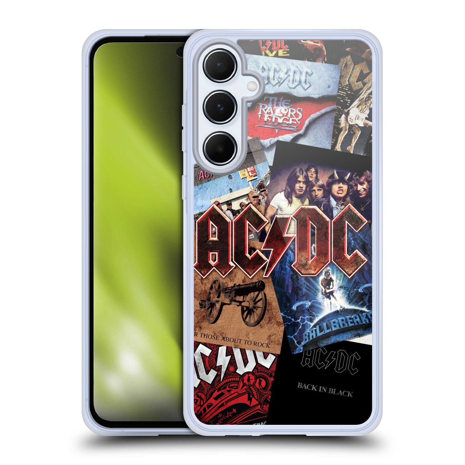 Silikonové lesklé pouzdro - Samsung Galaxy A55 5G - Head Case - AC/DC Koláž desek (Lesklý silikonový kryt, obal, pouzdro na mobilní telefon Samsung Galaxy A55 5G s motivem AC/DC Koláž desek)