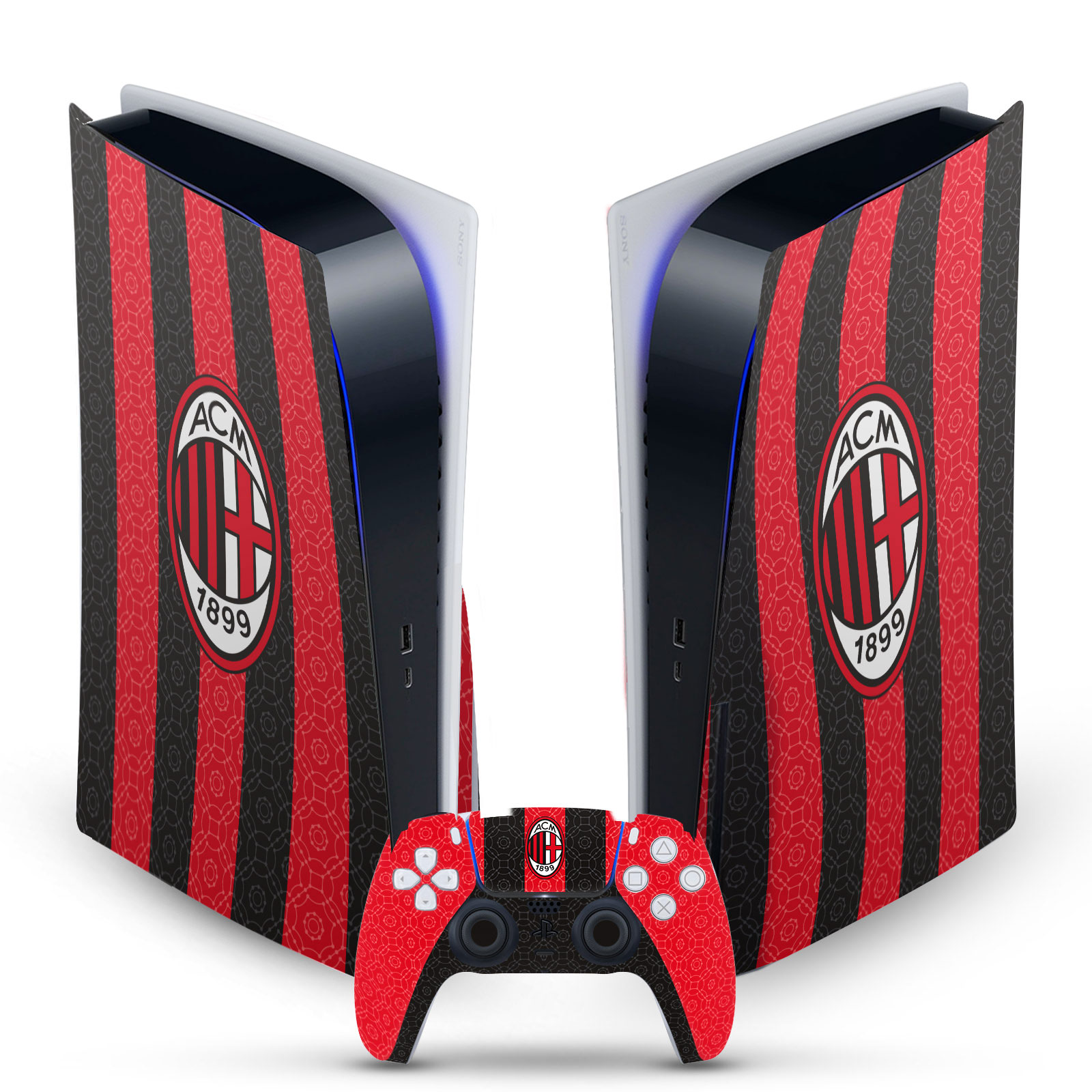 OFFICIAL AC MILAN 2020/21 CREST KIT VINYL SKIN FOR SONY PS5 DISC EDITION BUNDLE