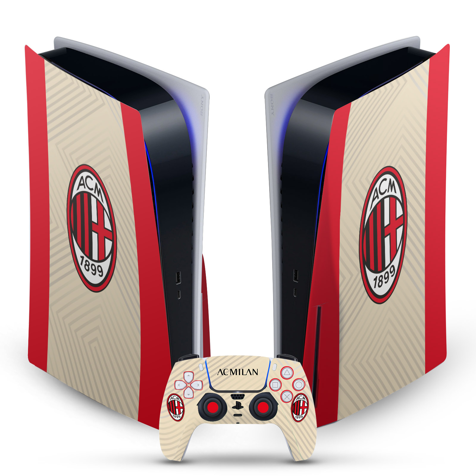 OFFICIAL AC MILAN 2021/22 CREST KIT VINYL SKIN FOR SONY PS5 DISC EDITION BUNDLE