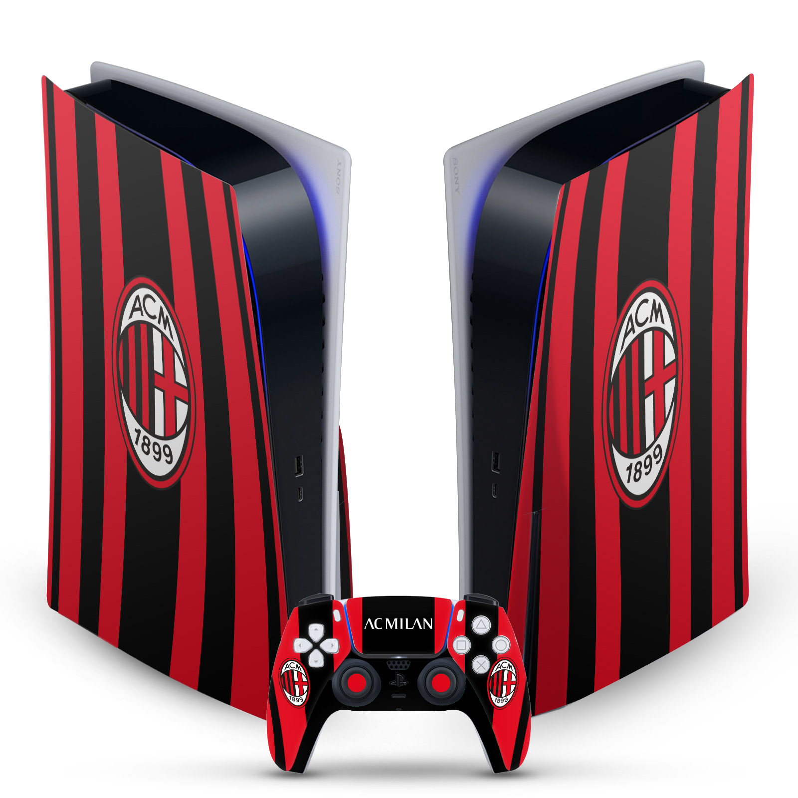 OFFICIAL AC MILAN 2021/22 CREST KIT VINYL SKIN FOR SONY PS5 DISC EDITION BUNDLE