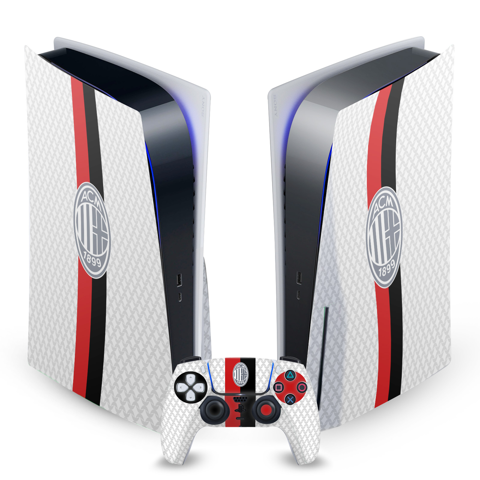 OFFICIAL AC MILAN 2023/24 CREST KIT VINYL SKIN FOR SONY PS5 DISC EDITION BUNDLE