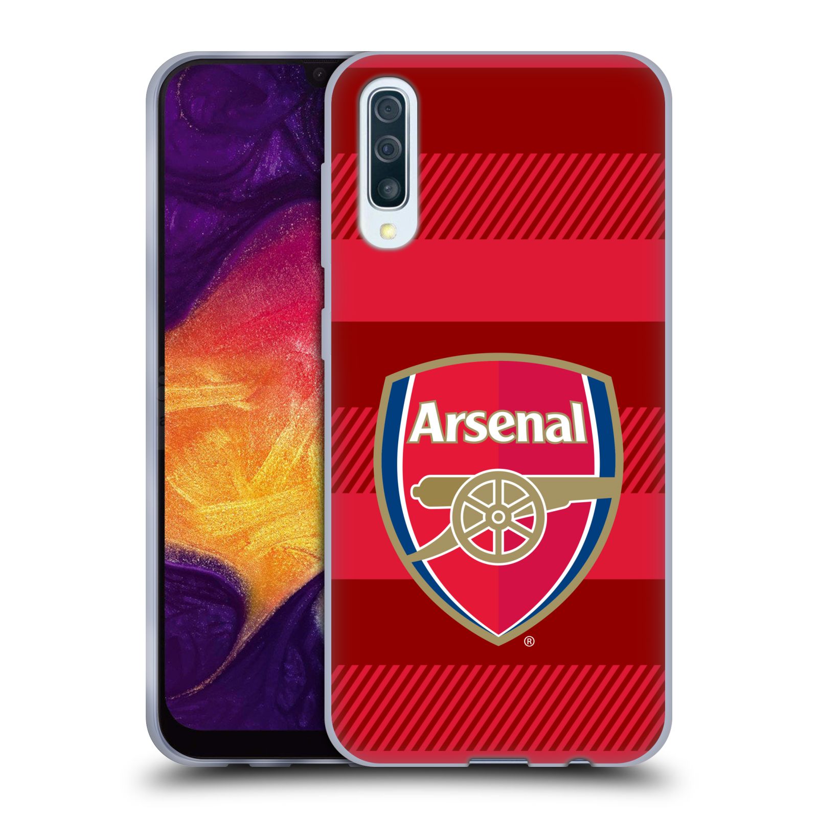 Silikonové pouzdro na mobil Samsung Galaxy A50 / A30s - Head Case - Arsenal FC - Logo s pruhy (Silikonový kryt, obal, pouzdro na mobilní telefon s motivem klubu Arsenal FC - Logo s pruhy pro Samsung Galaxy A50 / A30s z roku 2019)