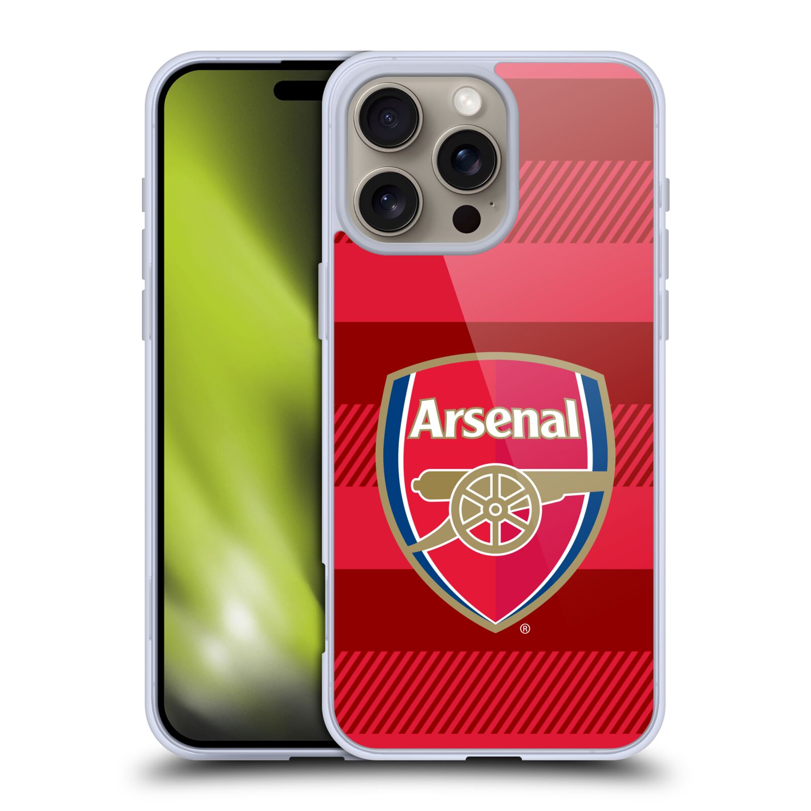 Silikonové lesklé pouzdro Apple iPhone 16 Pro Max - Head Case - Arsenal FC - Logo s pruhy (Lesklý silikonový kryt, obal, pouzdro na mobilní telefon s motivem klubu Arsenal FC - Logo s pruhy pro Apple iPhone 16 Pro Max )