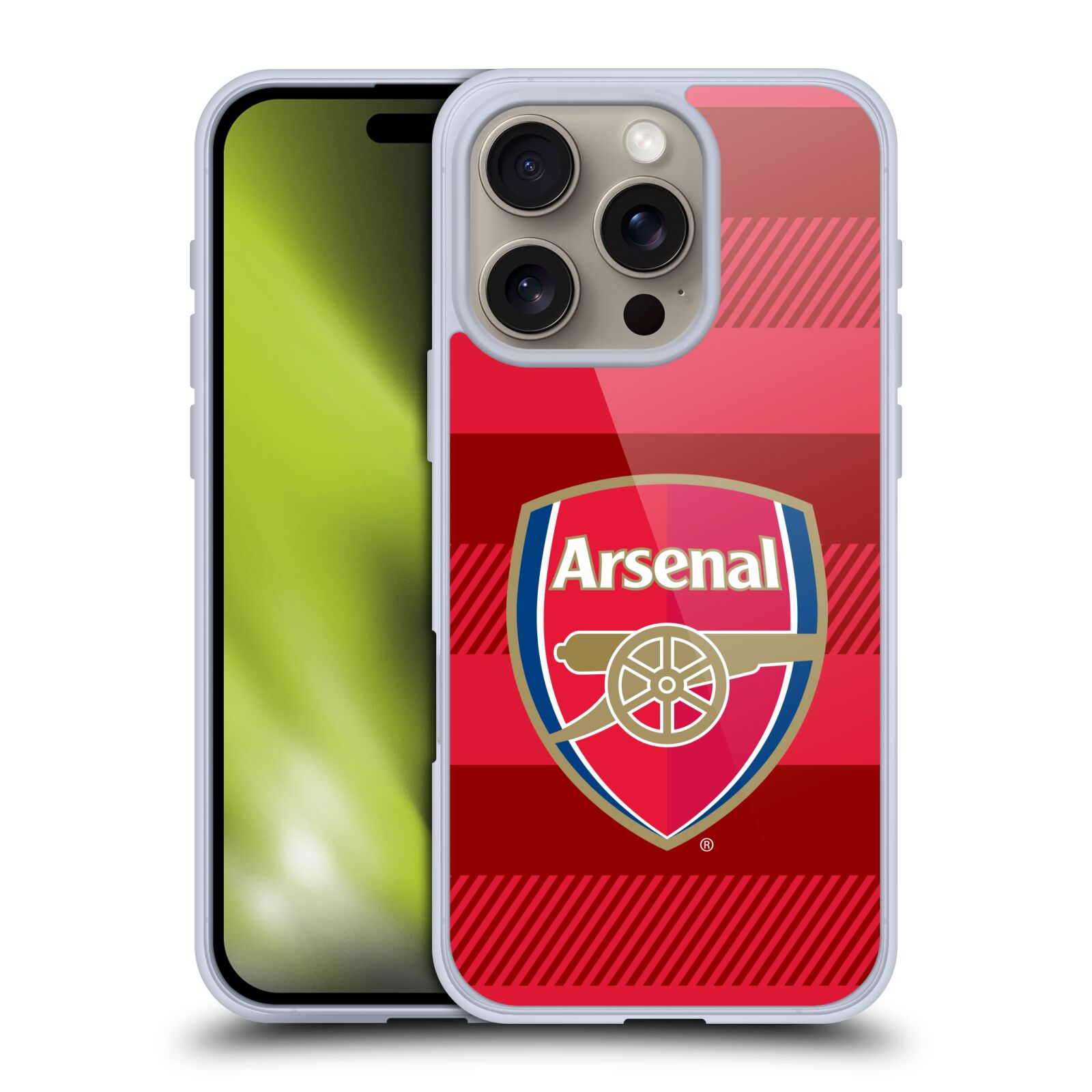 Silikonové lesklé pouzdro Apple iPhone 16 Pro - Head Case - Arsenal FC - Logo s pruhy (Lesklý silikonový kryt, obal, pouzdro na mobilní telefon s motivem klubu Arsenal FC - Logo s pruhy pro Apple iPhone 16 Pro )